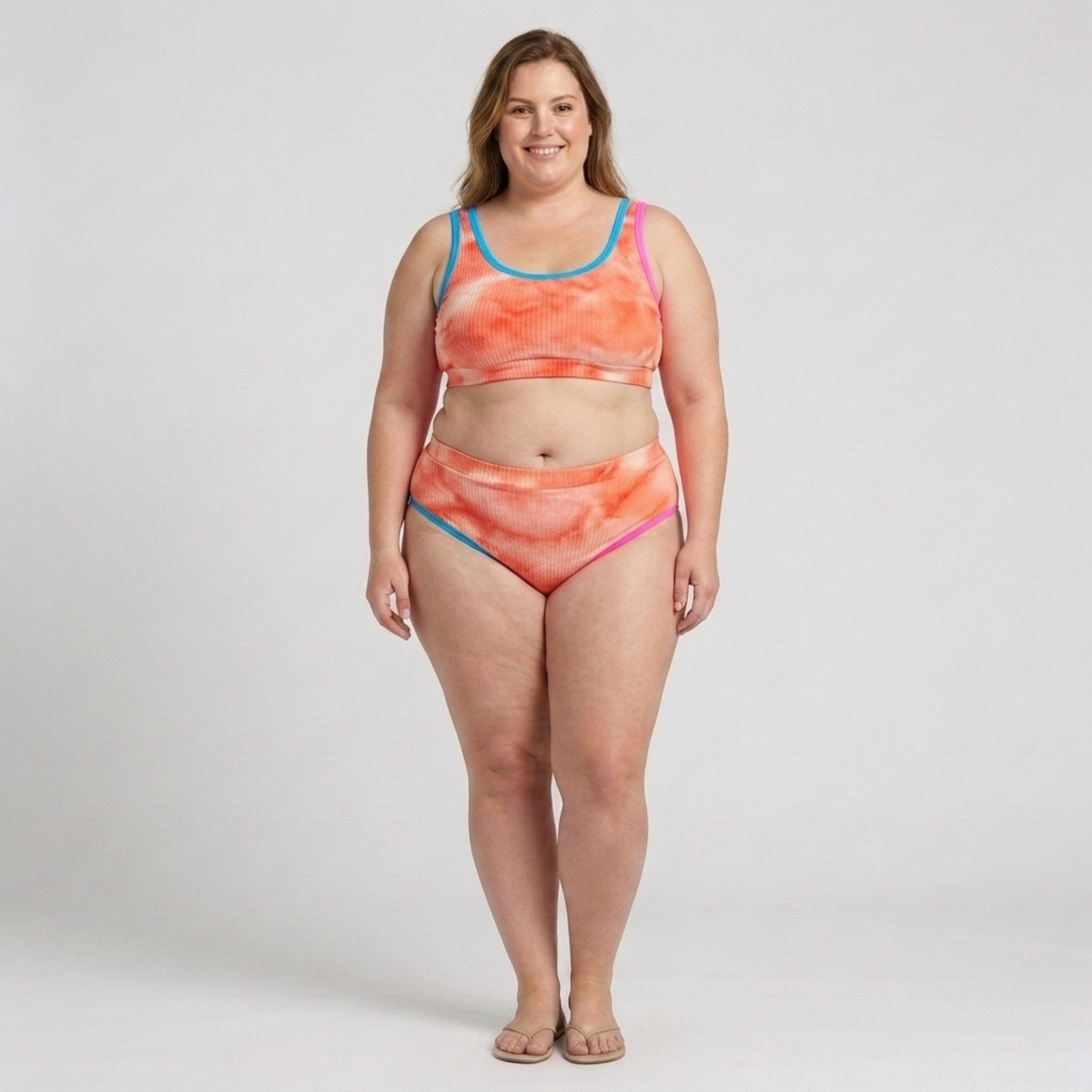 Bikini due pezzi taglia grande da donna a vita alta effetto tie-dye