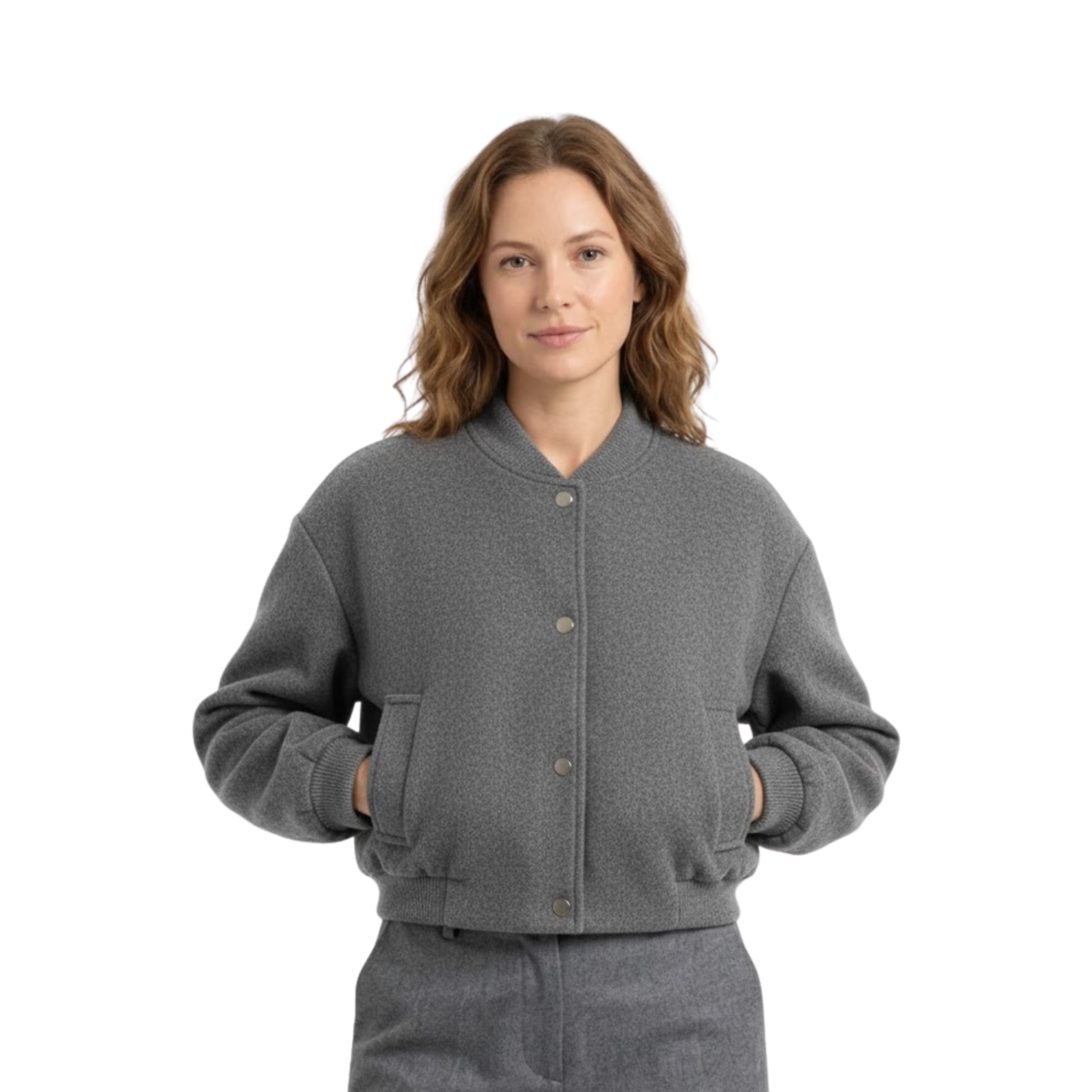 Chaqueta corta de tweed con mangas largas y cierre cruzado para mujer