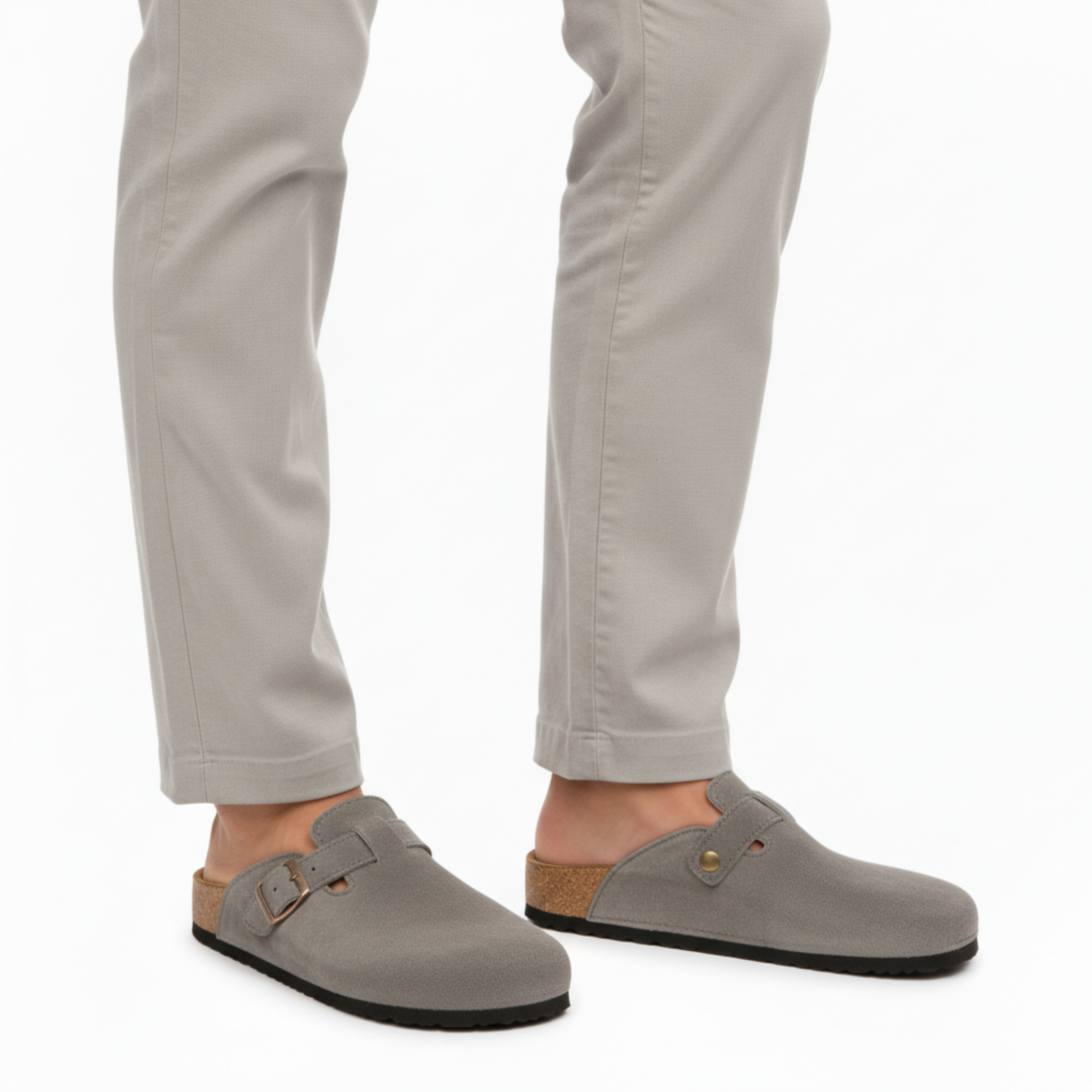 Mules pour hommes en cuir PU avec bride réglable à boucle et semelle plate en EVA