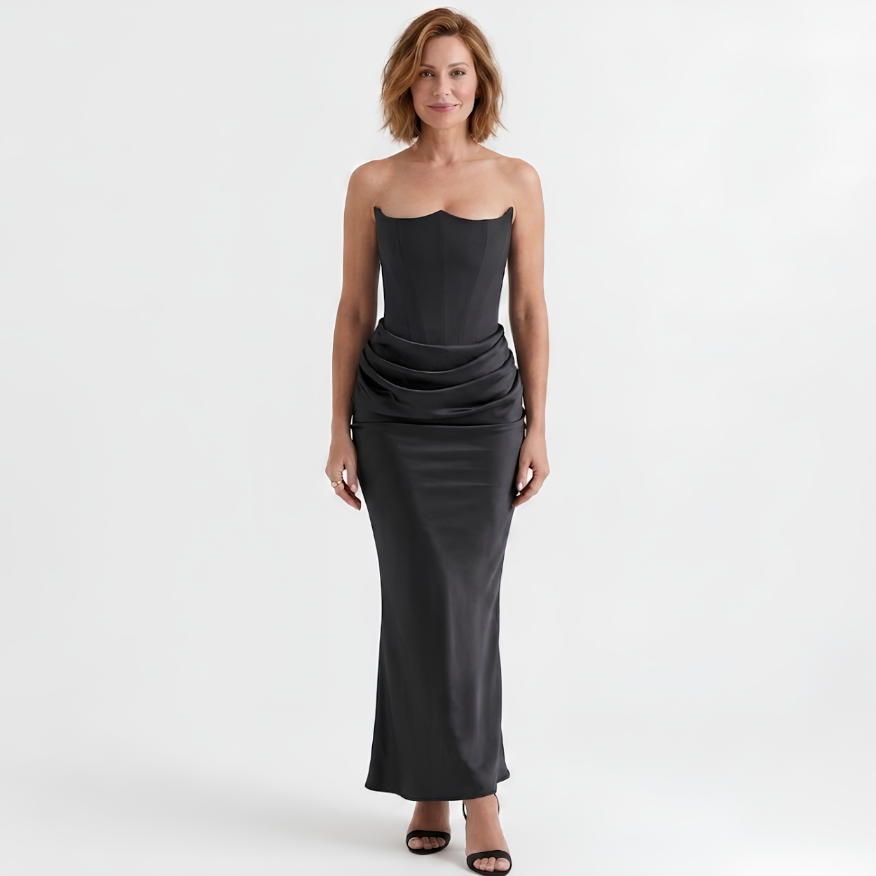 Rochie maxi bodycon cu bustier și pliuri strategice pentru femei