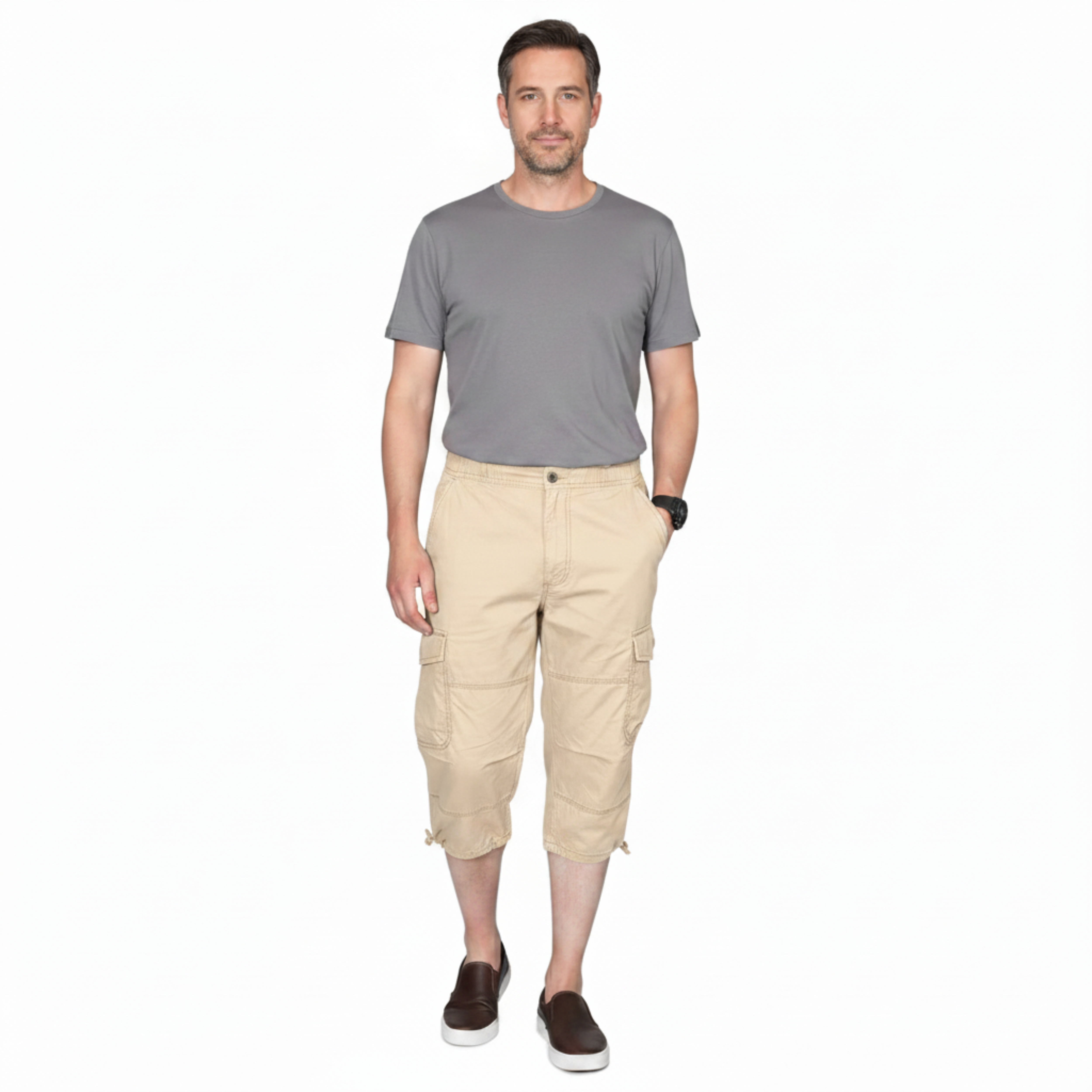 Pantalón Cargo 3/4 para Hombre con Múltiples Bolsillos y Corte Casual
