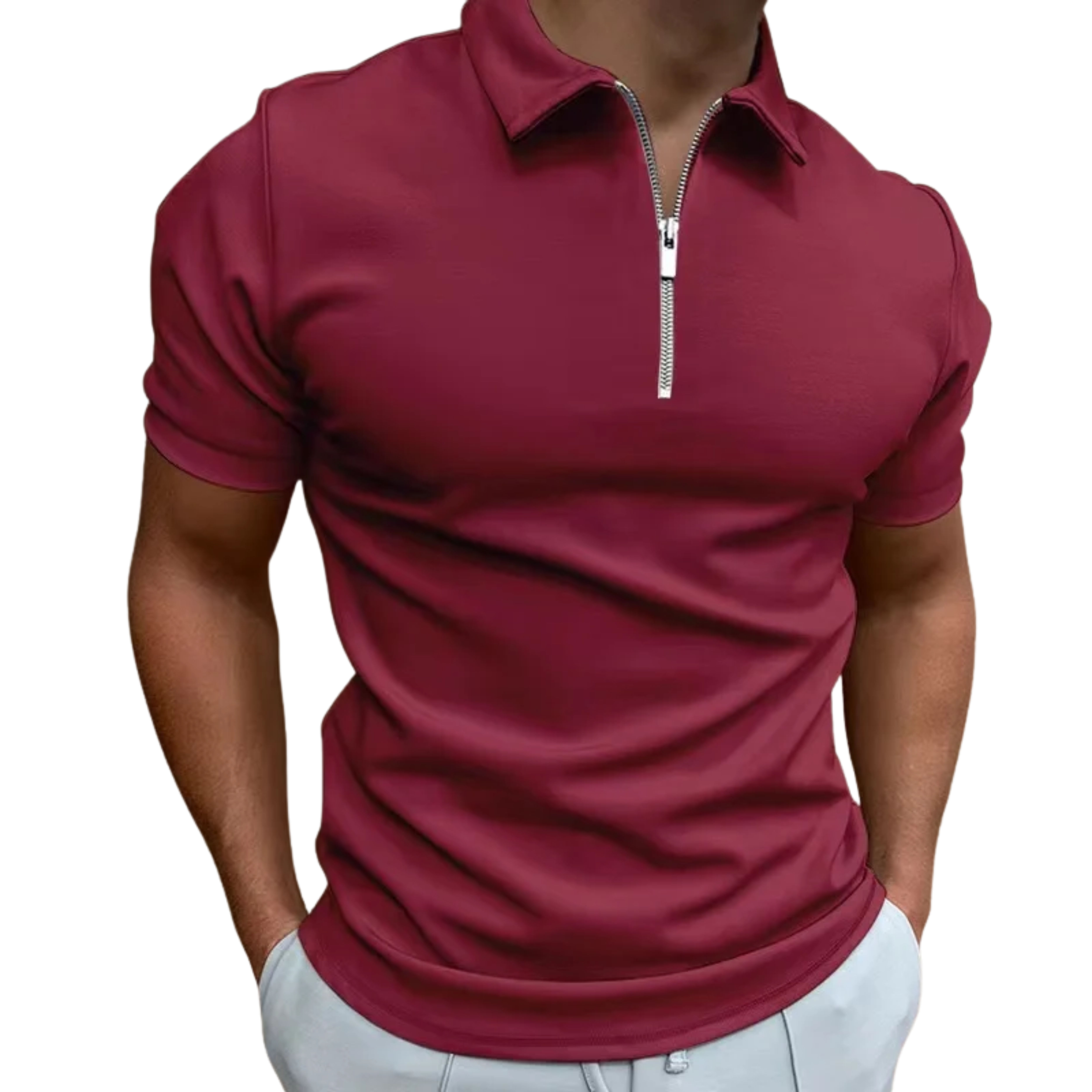 Men's polo with zip collar and short sleeves — casual
