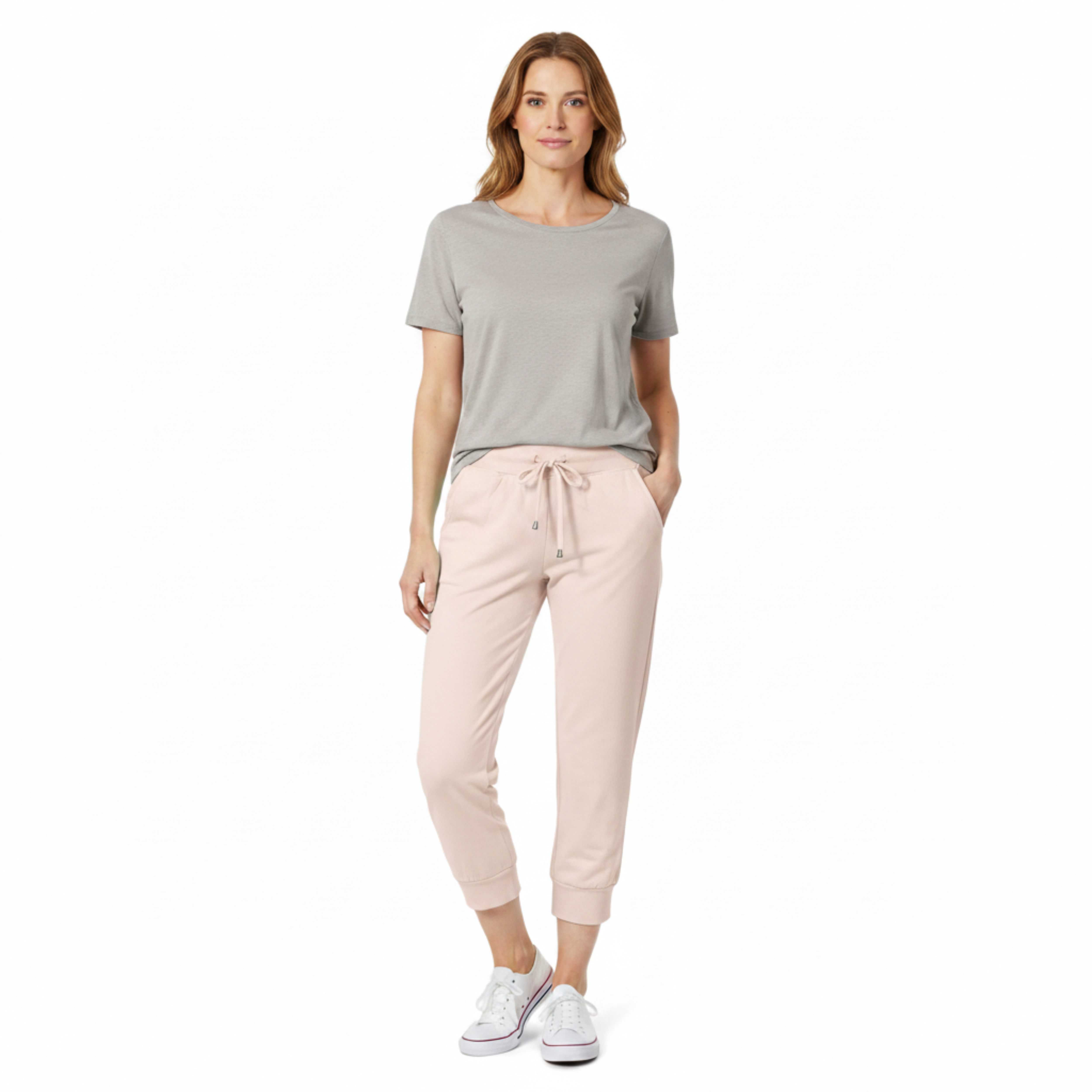 Pantalón capri en textil ligero con cintura elástica y cordón ajustable