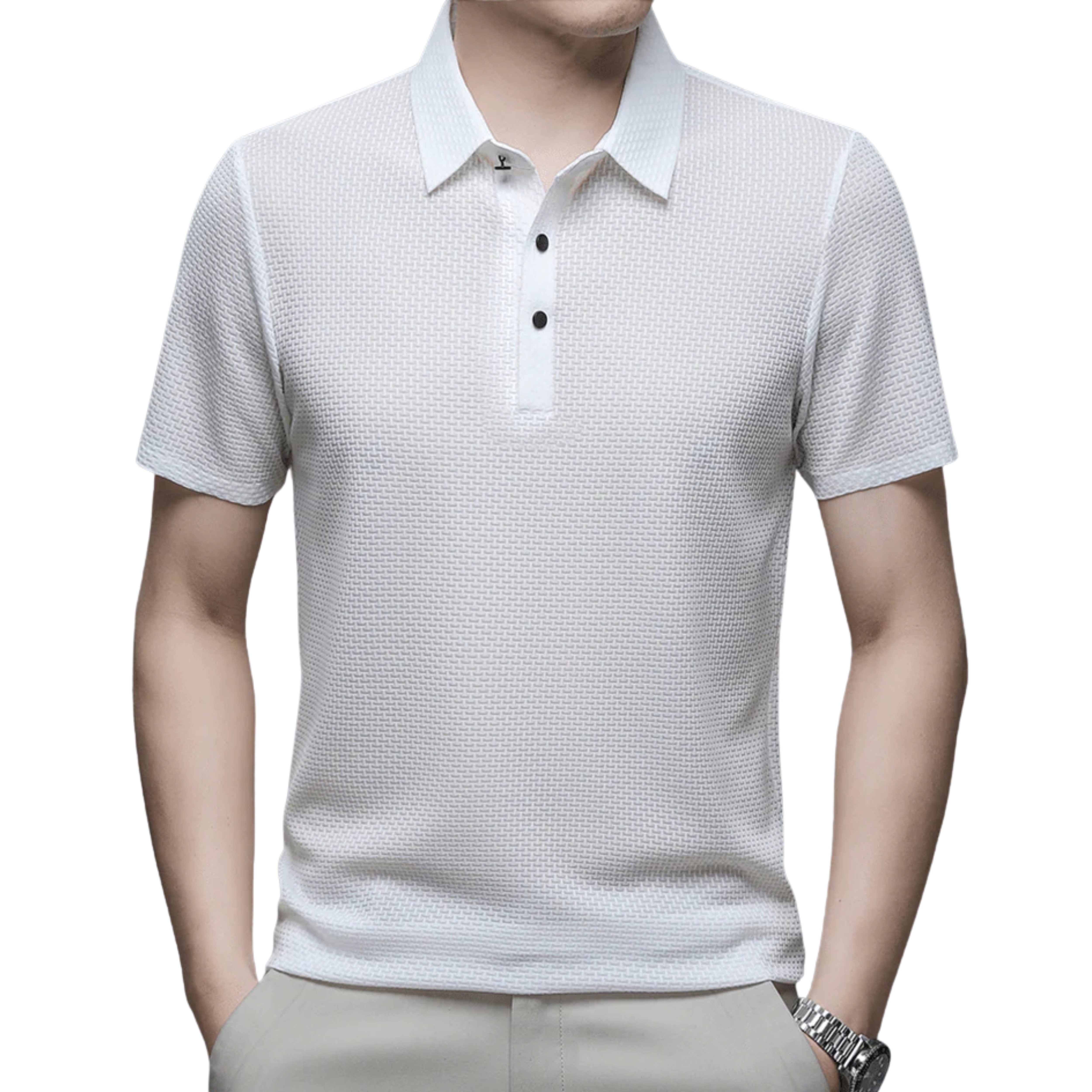 Men's Polo Shirt with Waffle Texture and Short Sleeves — Office & Relaxation