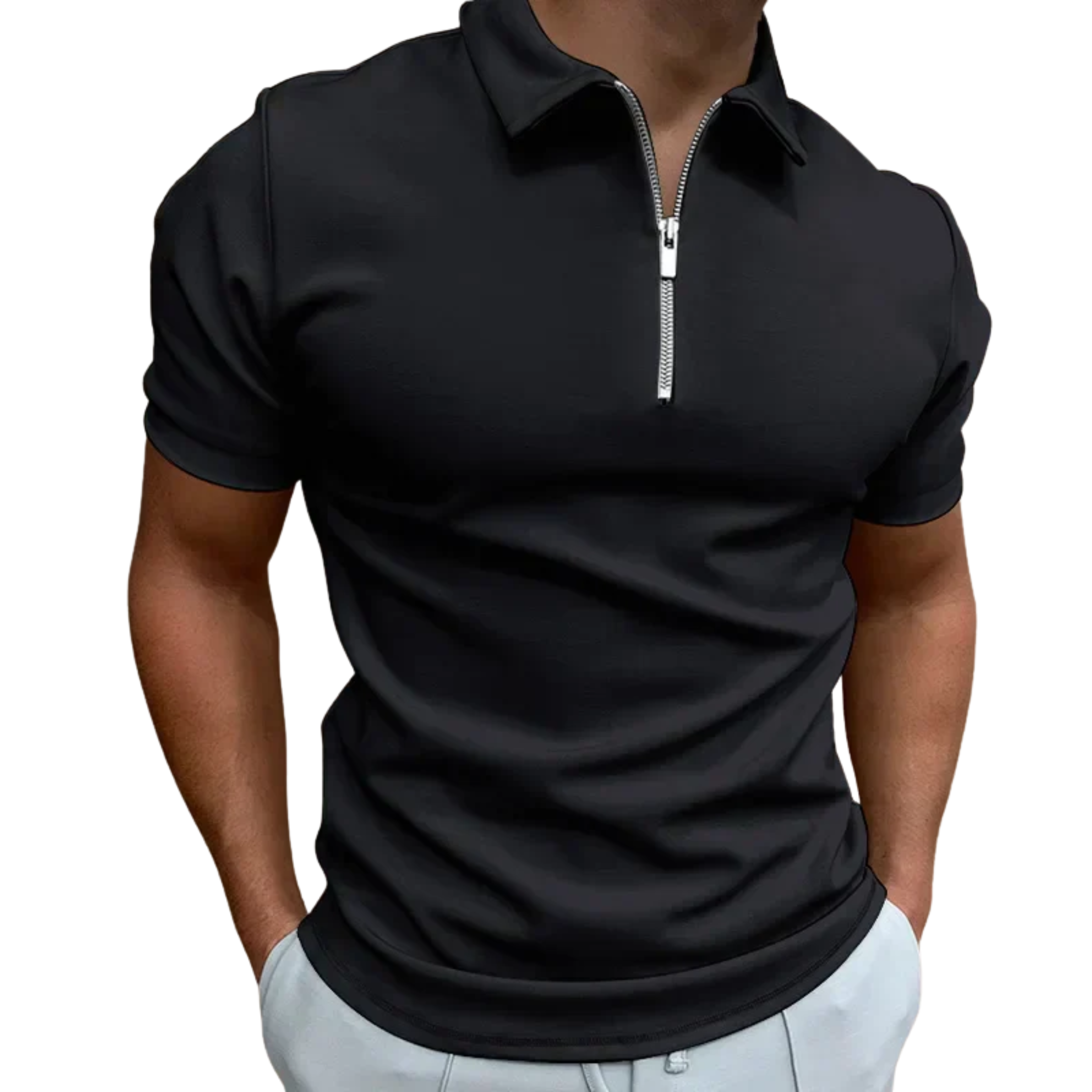 Men's polo with zip collar and short sleeves — casual