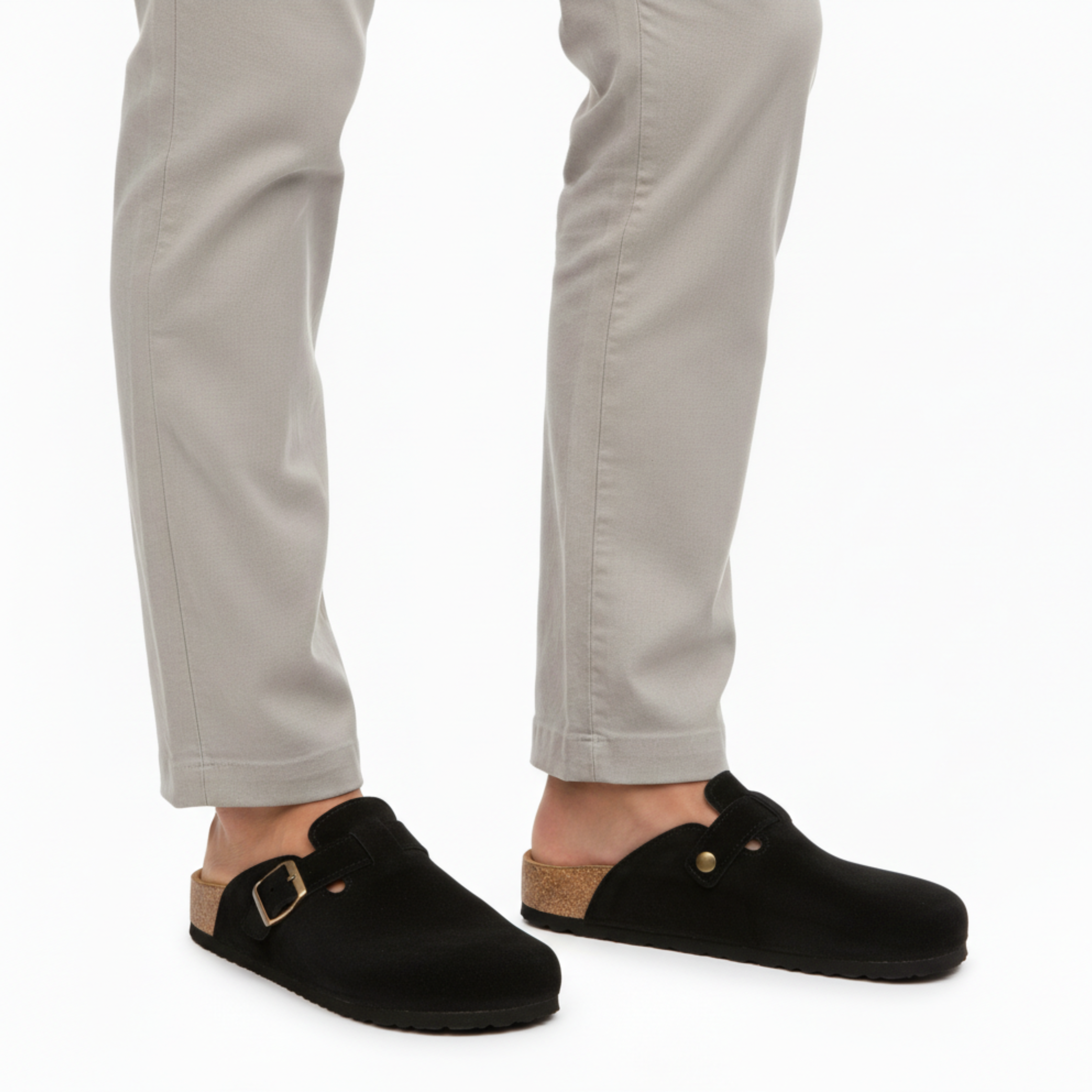 Mules pour hommes en cuir PU avec bride réglable à boucle et semelle plate en EVA