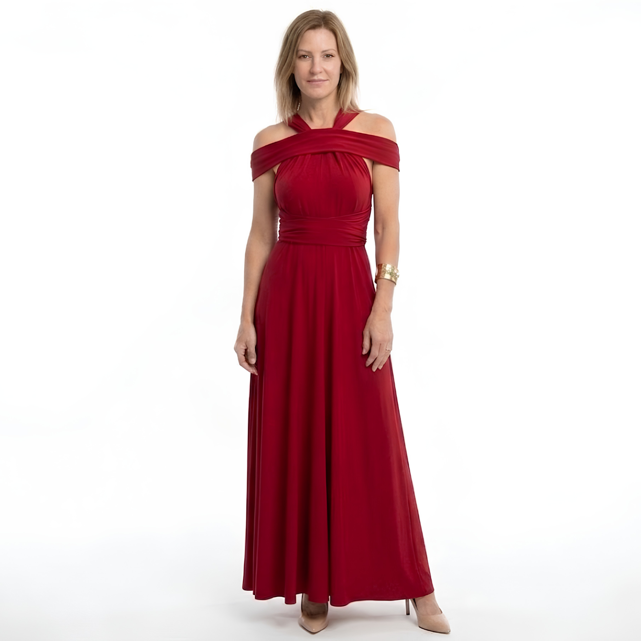Vestido Maxi Convertible Infinity con Tirantes Multi-Posiciones y Falda Fluida