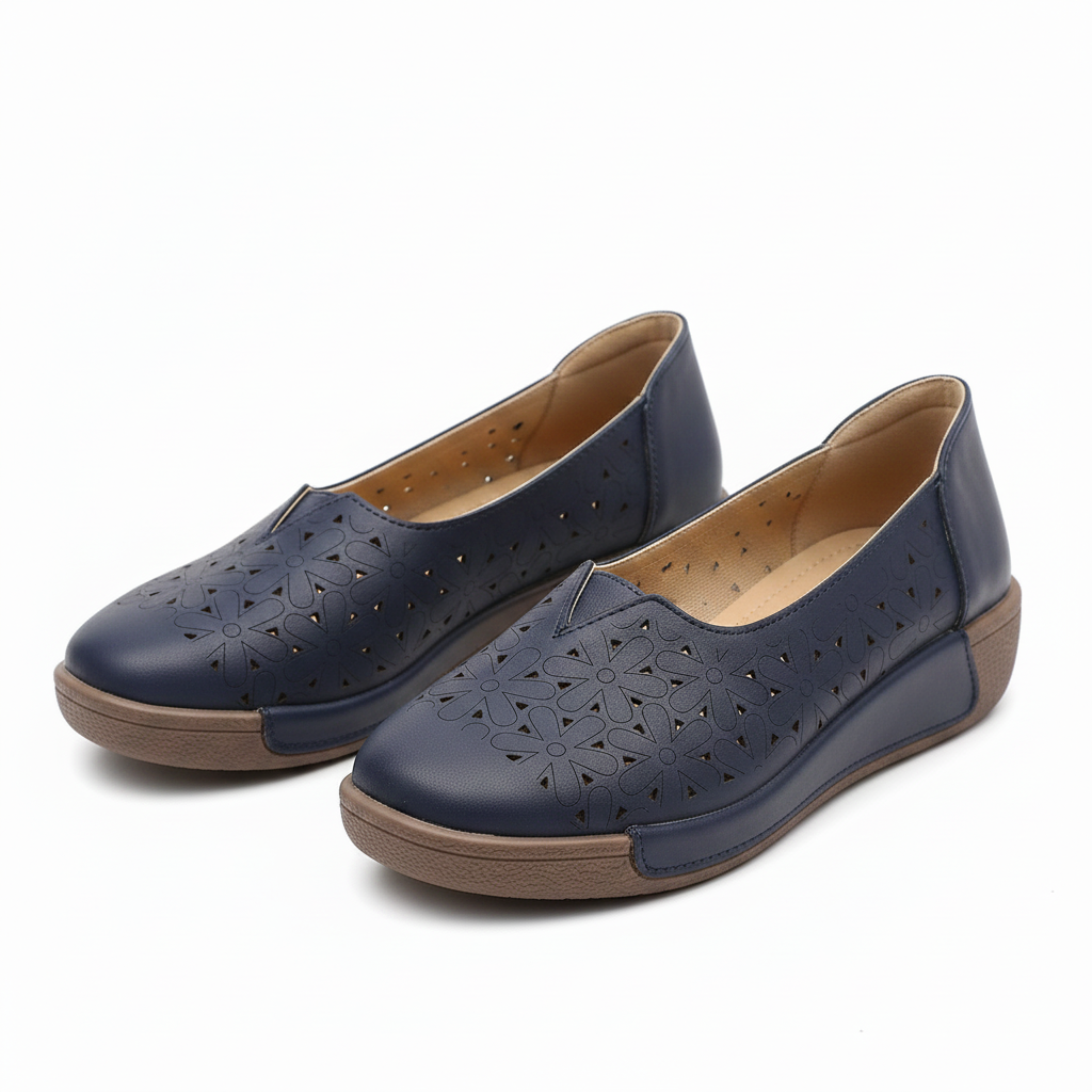 Mocasines de cuero con plataforma y suela compensada acolchada para mujer