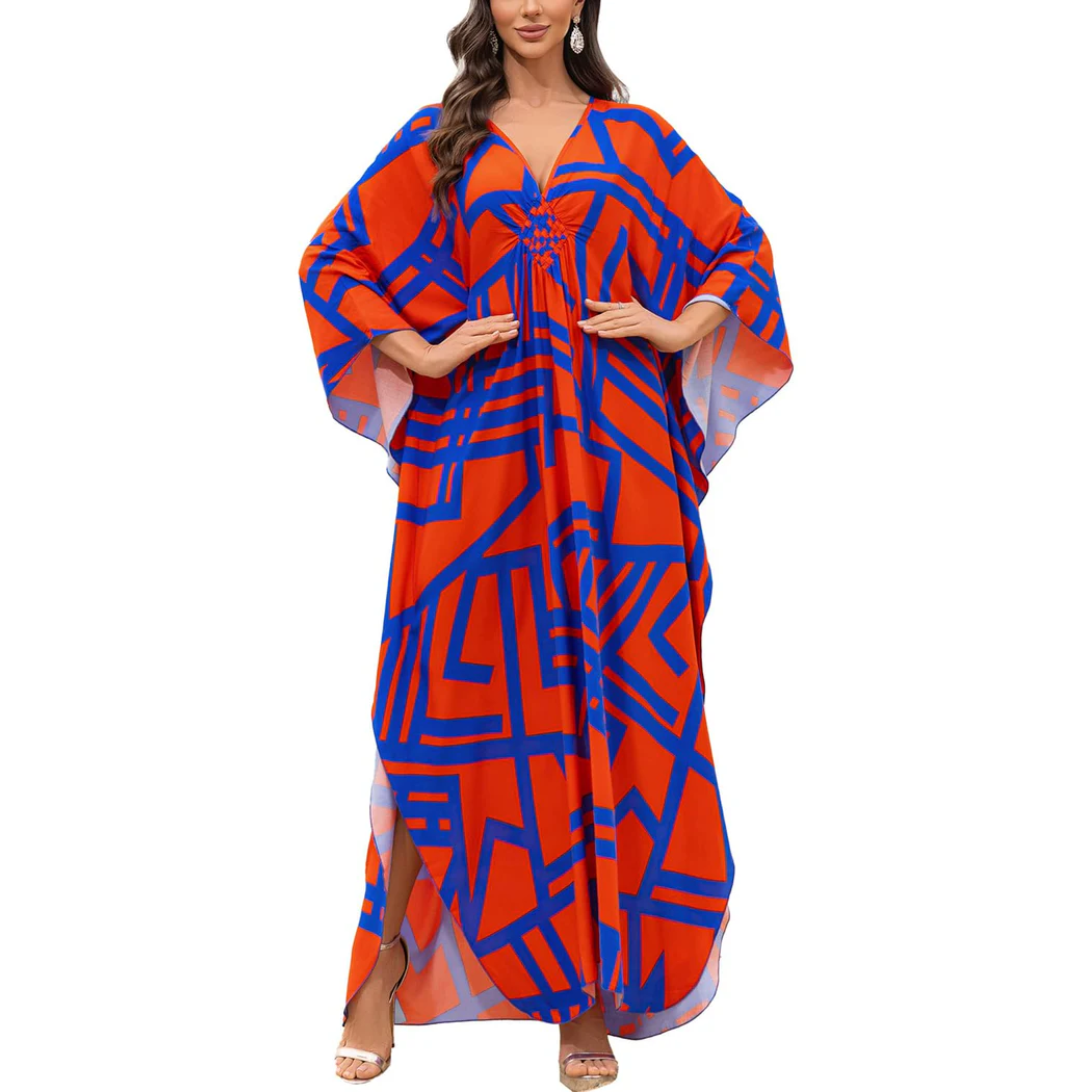 Bata kimono de playa larga — corte amplio — vacaciones de verano