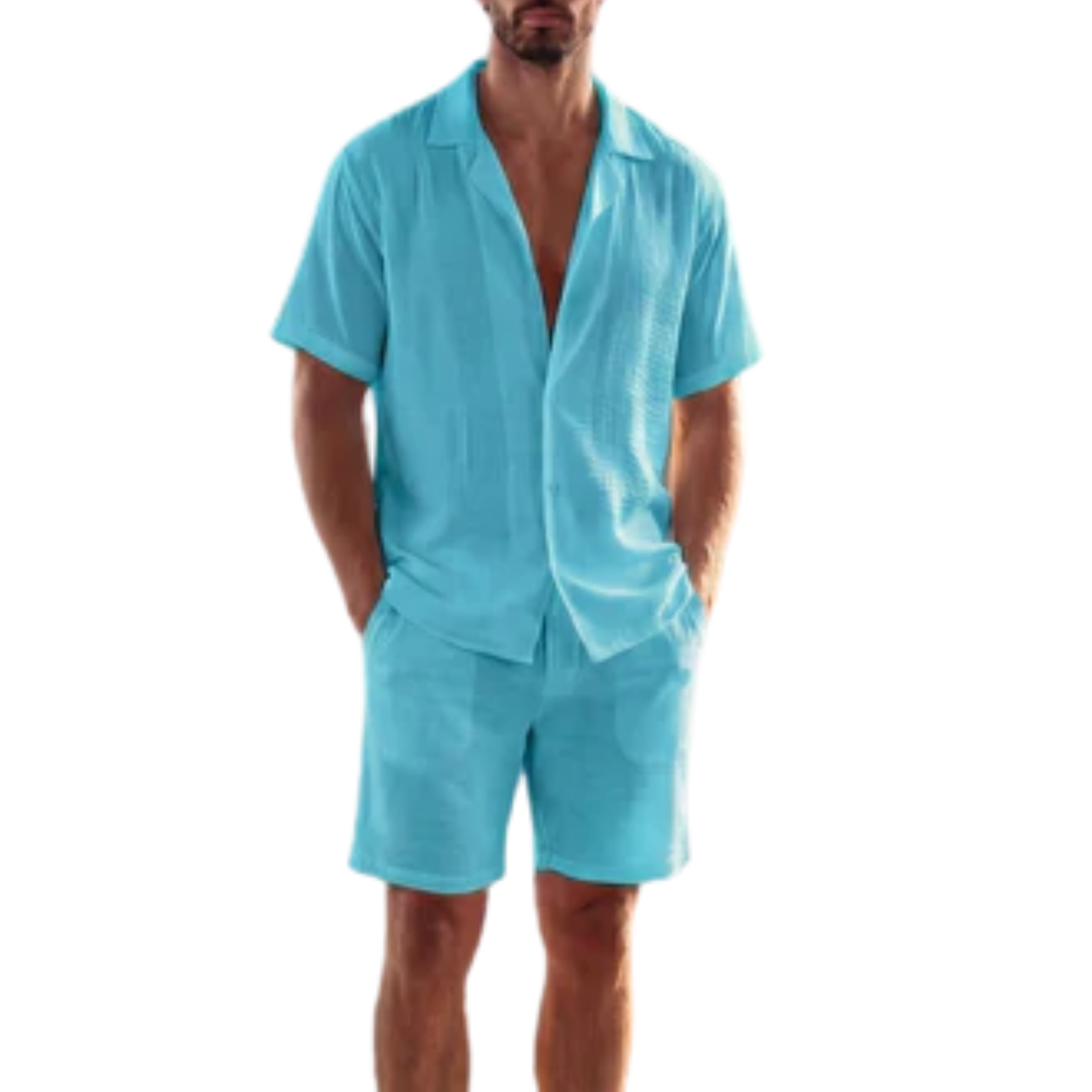 Herren-Leinen-Set — Kurzarmhemd und Shorts — Sommer und Strand
