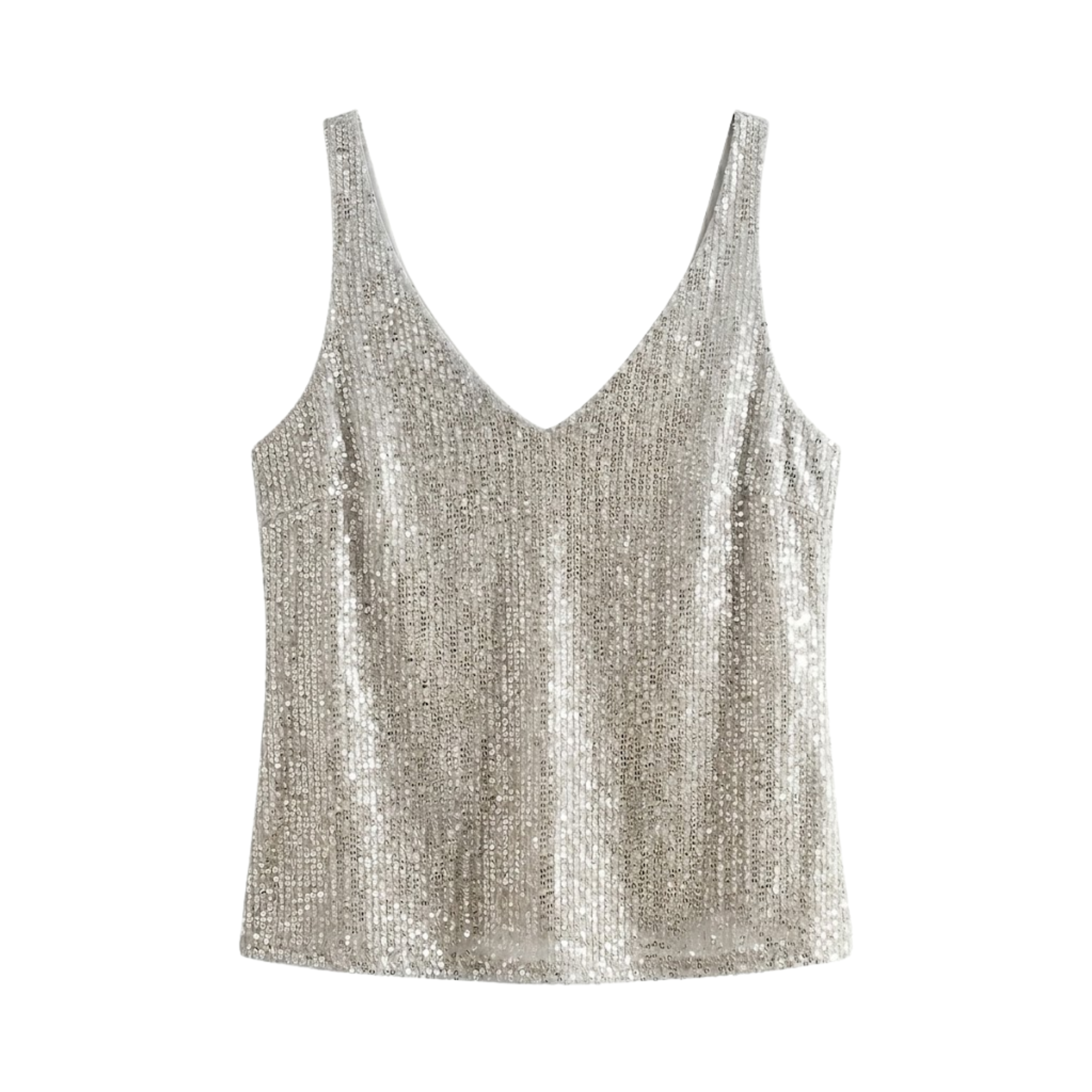 Top con Paillettes, Scollo a V e Senza Maniche da Donna