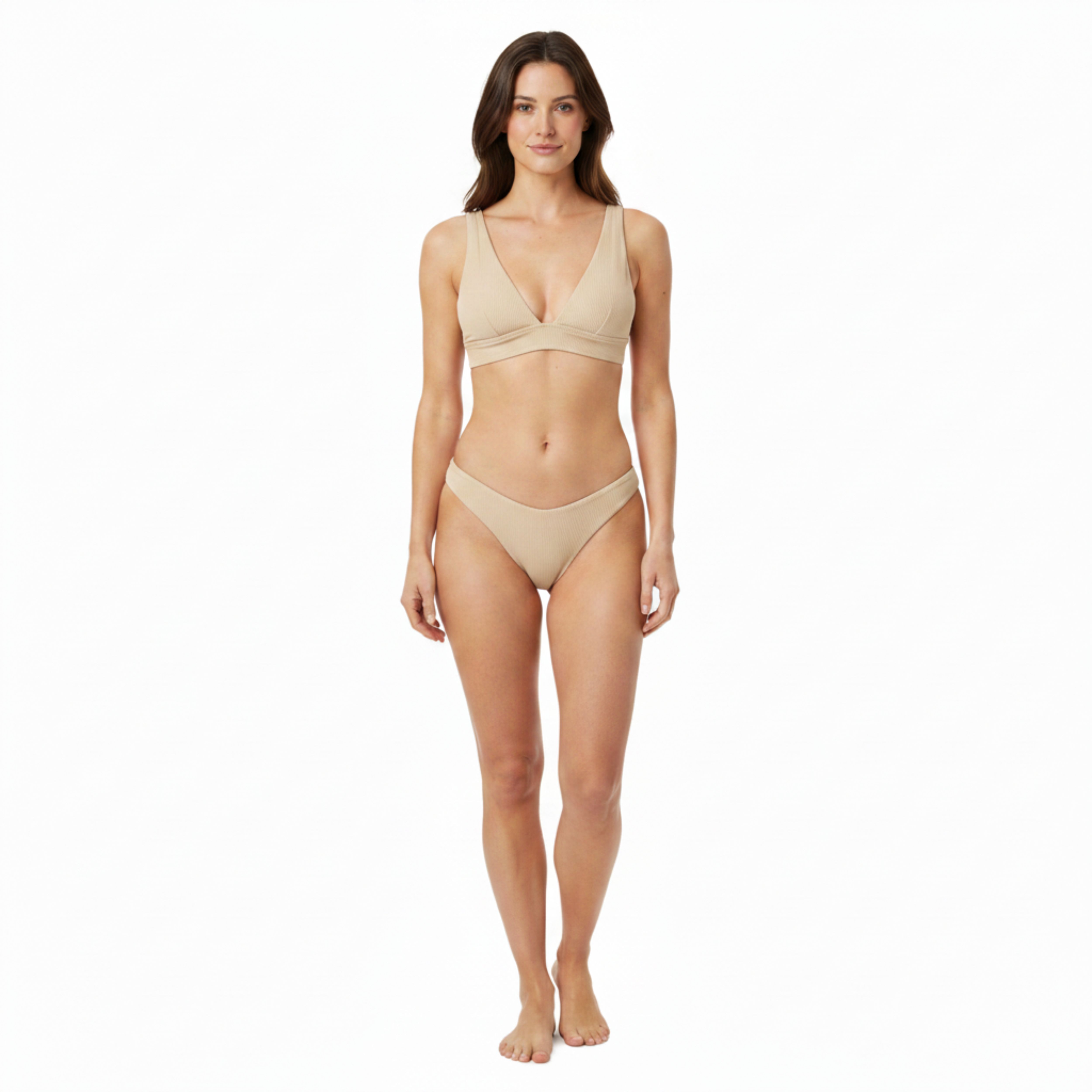 Dwuczęściowe bikini z wysokim stanem, biustonoszem push-up i prążkowaną fakturą