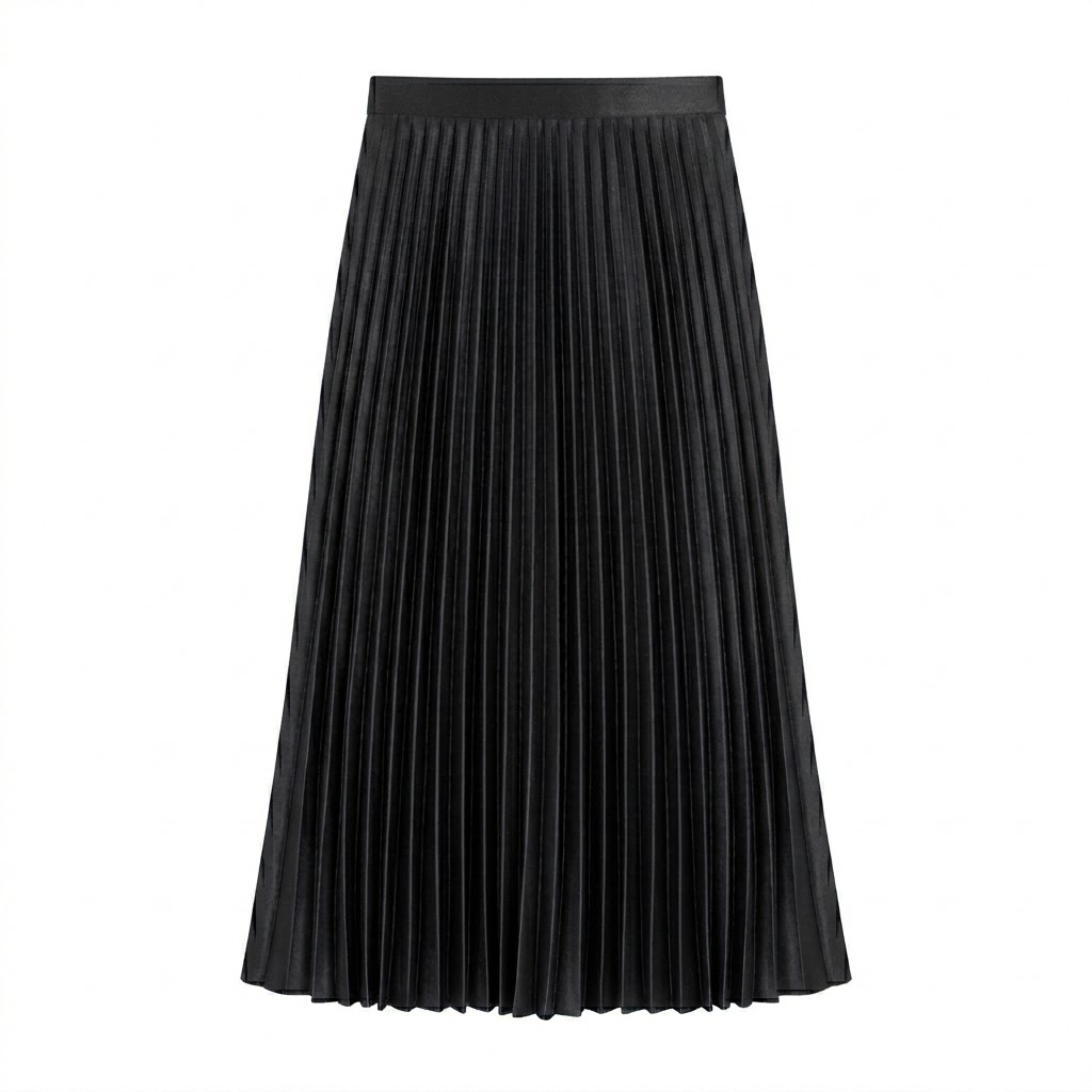 Saia Longa Plissada Satinada com Cintura Alta Elástica para Mulher
