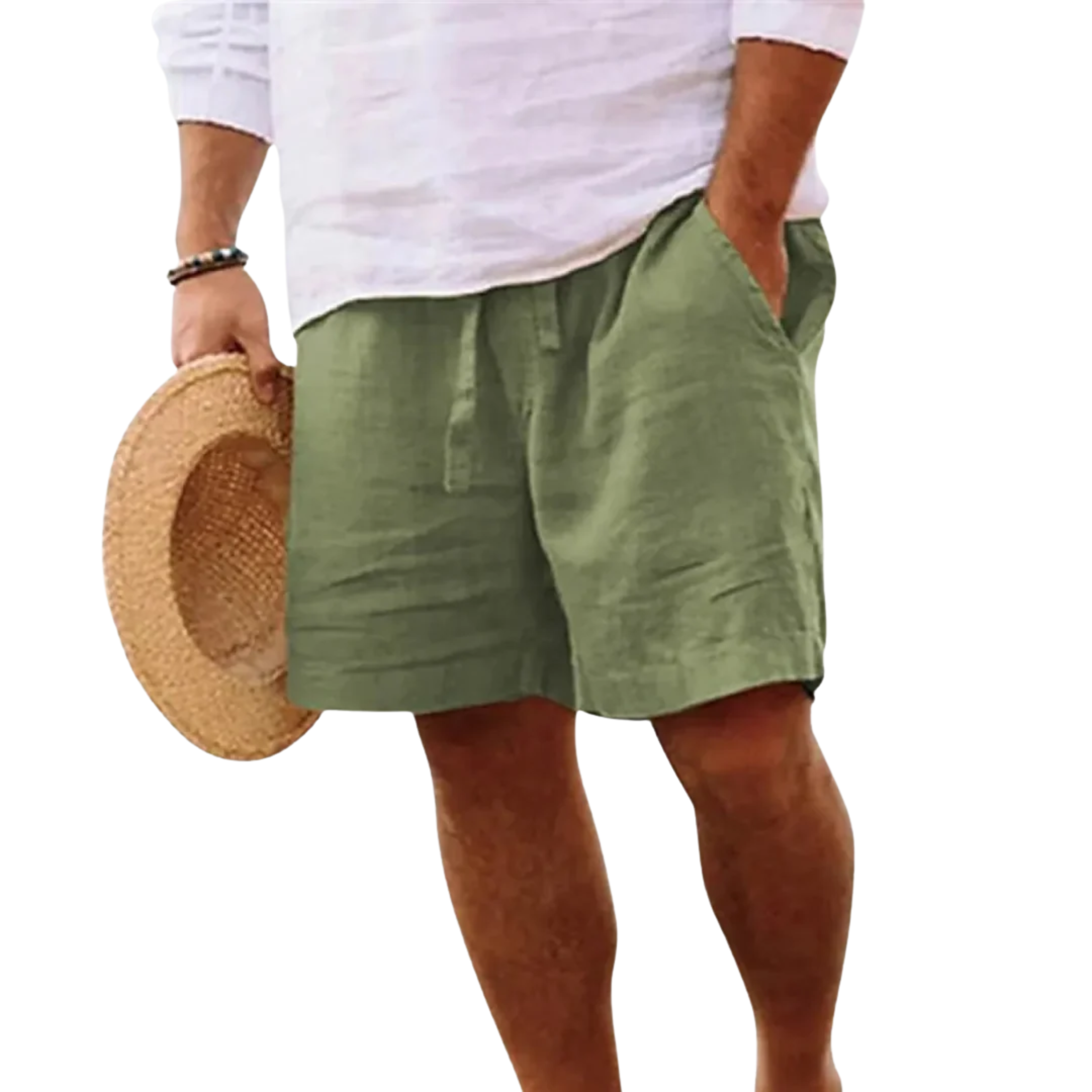 Short en Lin pour Homme avec Cordon de Serrage et Poches Latérales