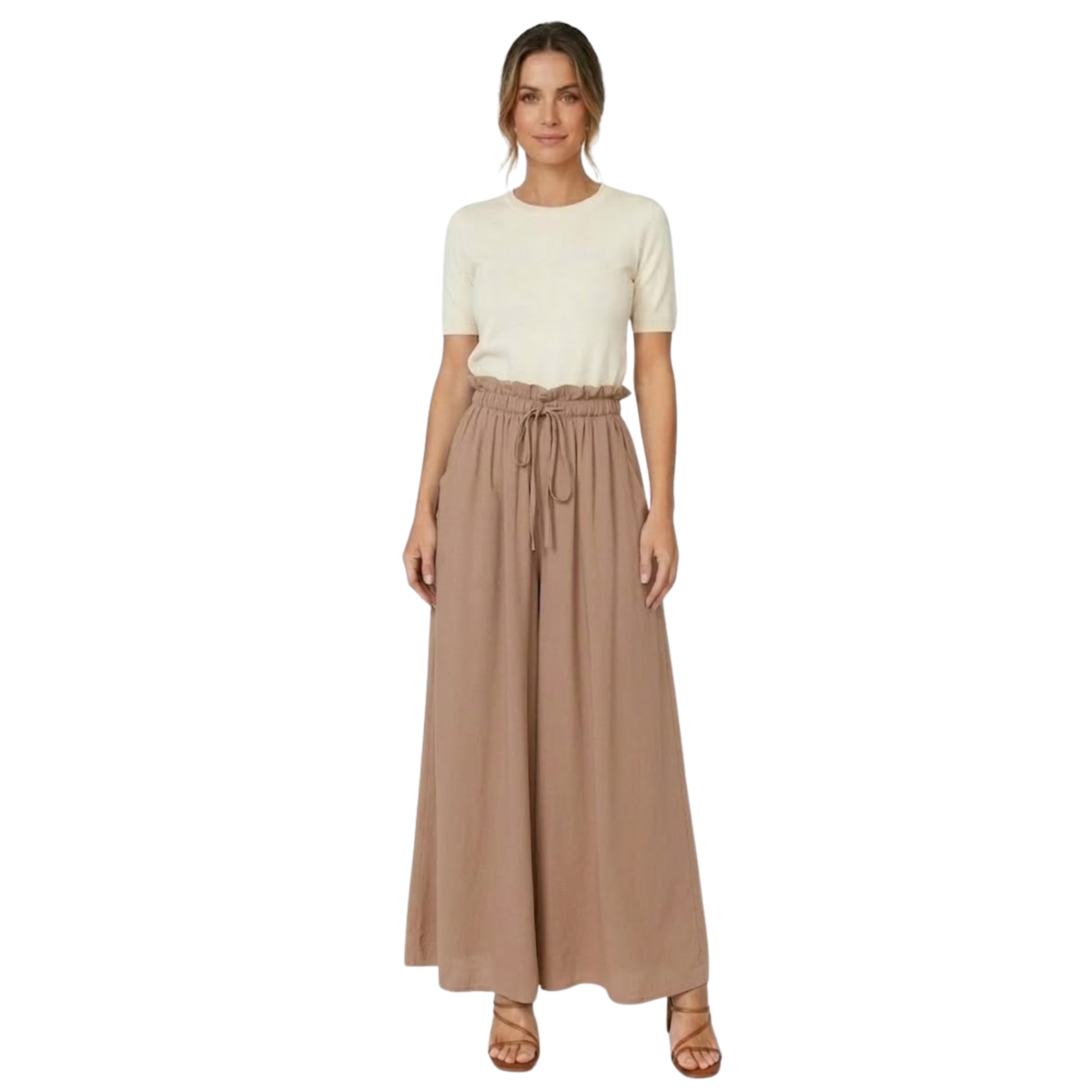 Luźne spodnie w kropki dla kobiet z elastycznym pasem i sznurkiem do ściągania