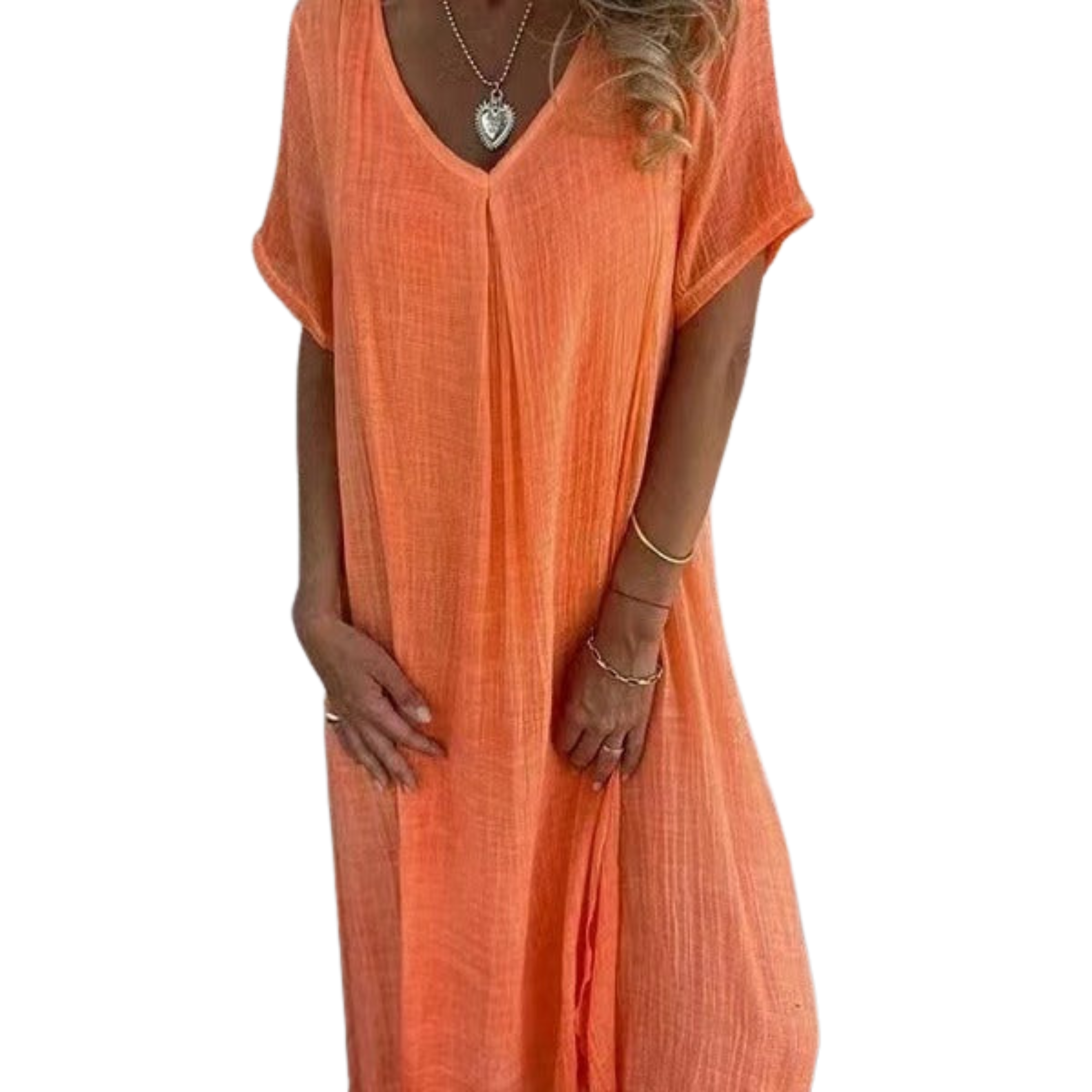 Women's linen kimono robe with V-neck — beach