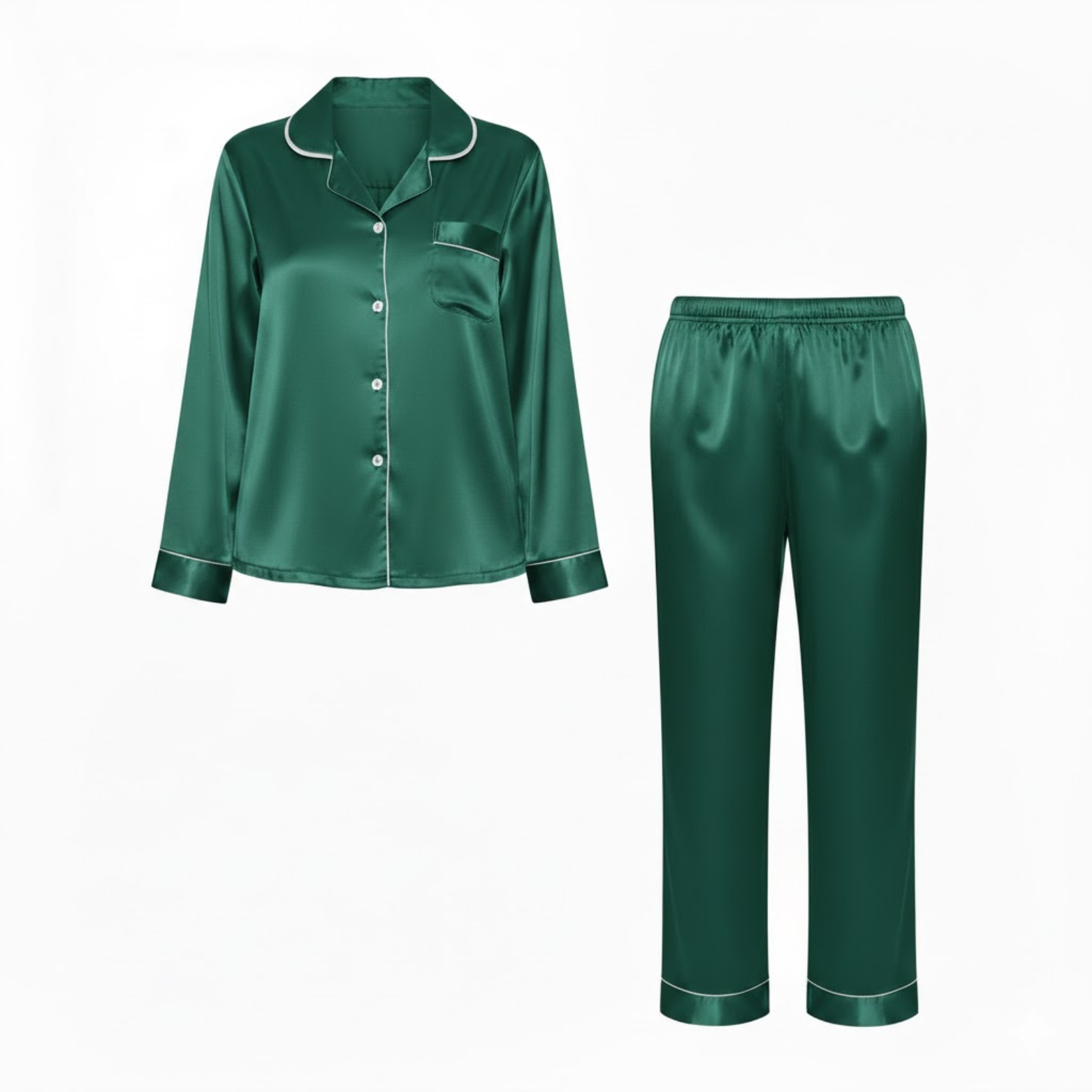 Satin nightwear set for women with long-sleeved shirt and trousers