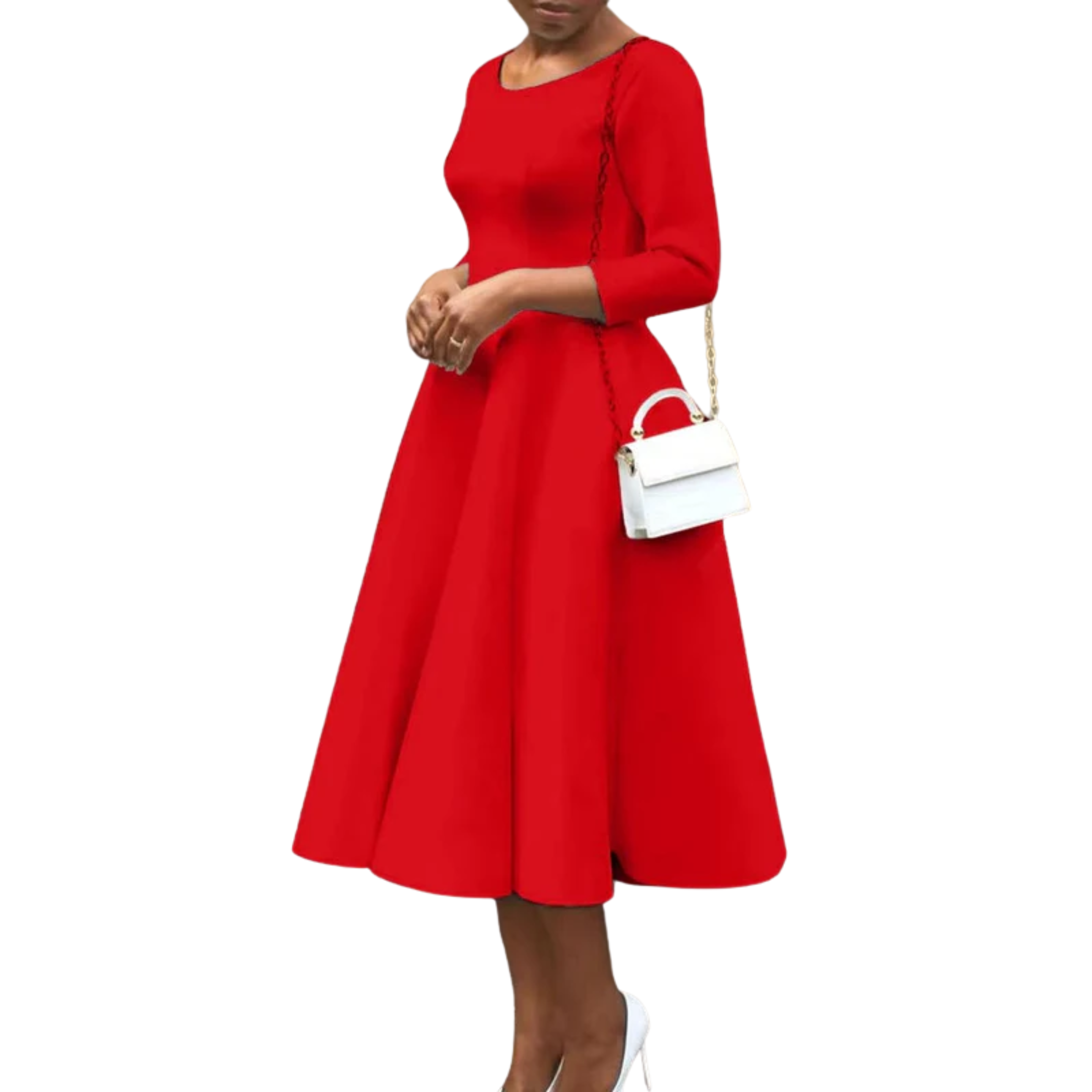 Midi ausgestelltes Abendkleid mit 3/4-Ärmeln für Hochzeitsgäste