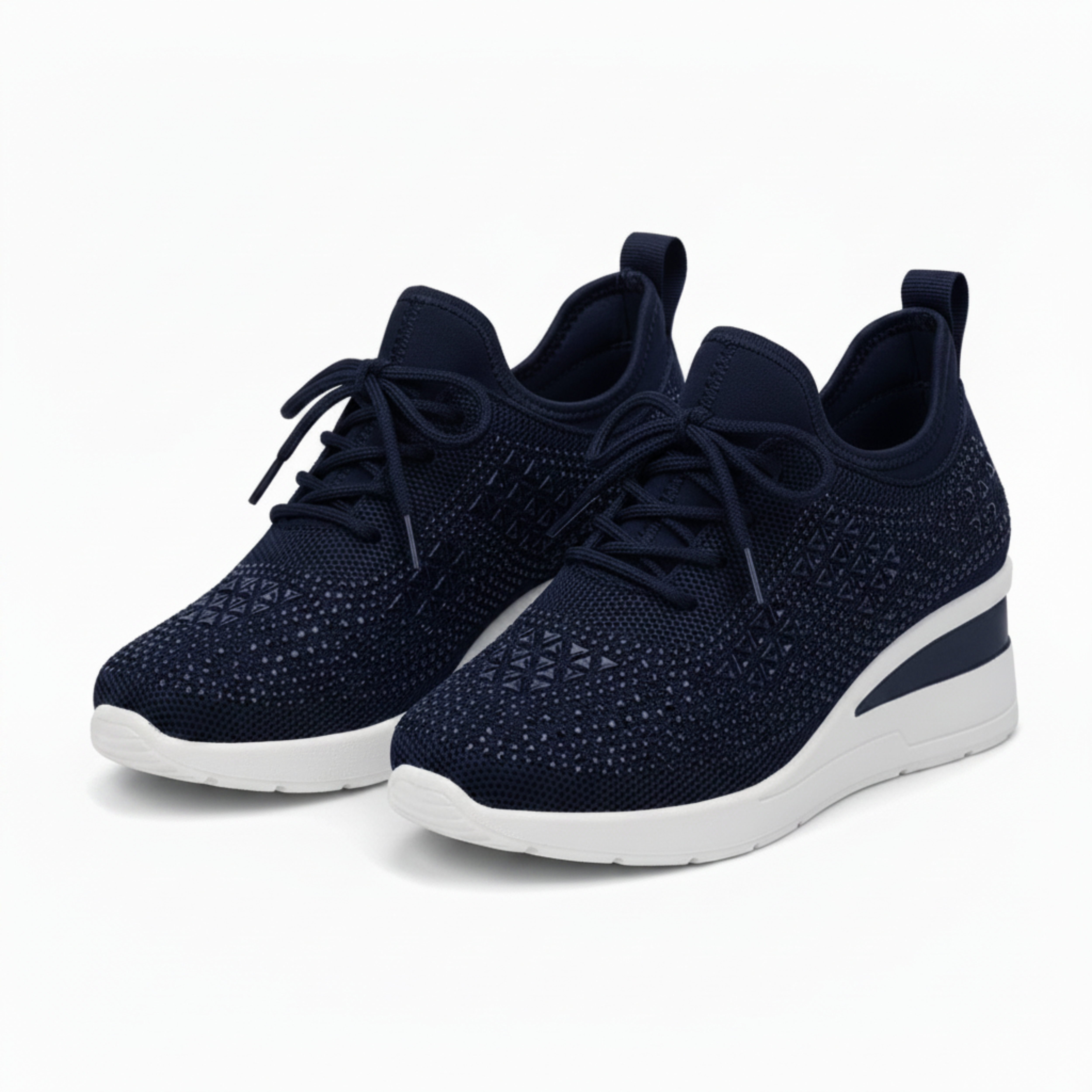 Sneakers med Kilehæl og Rhinsten til Kvinder, Platformssneakers i Mesh
