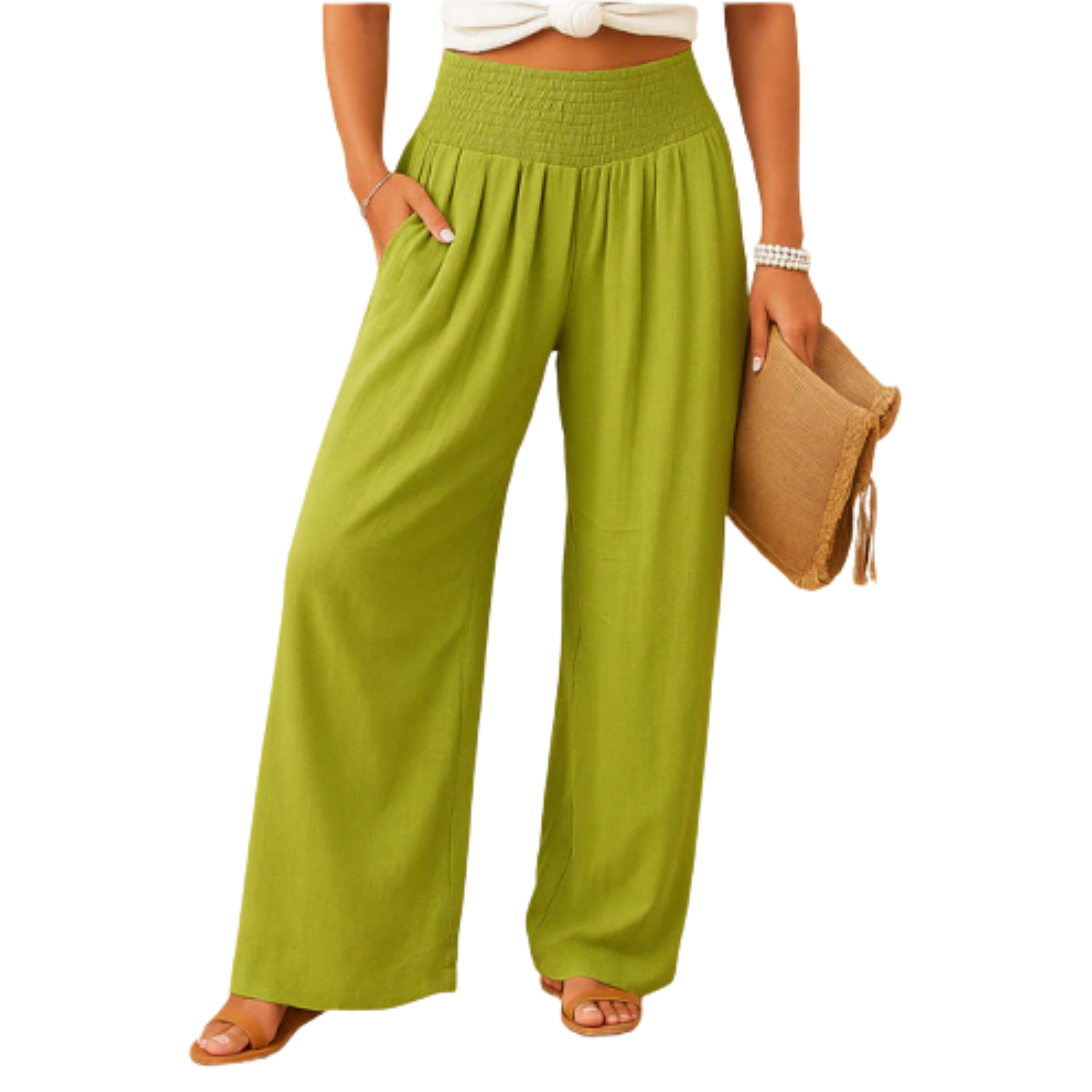 Women's pants linen and cotton blend — elastic waist straight cut | everyday