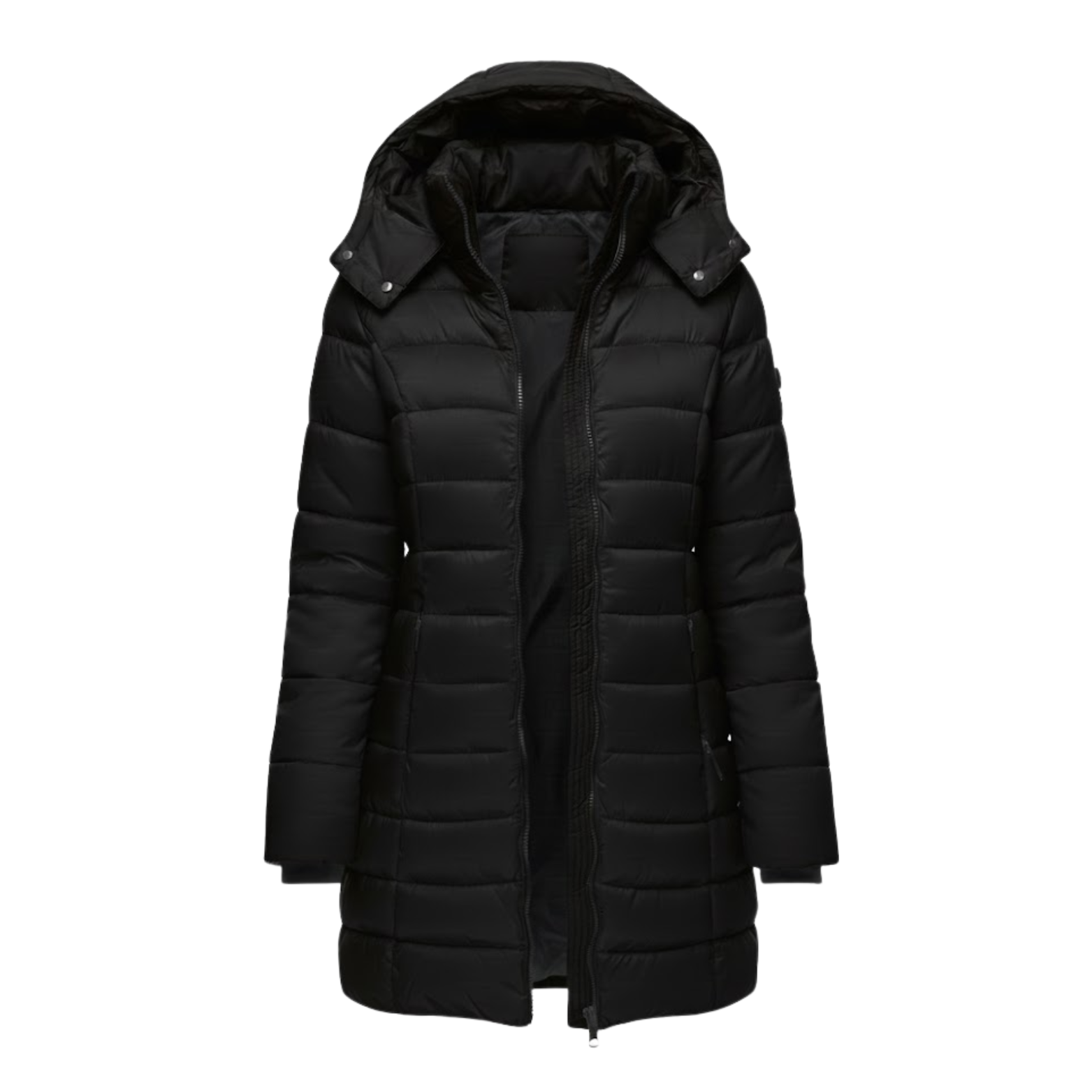 Parka Feminina Matelassada de Comprimento Médio com Capuz