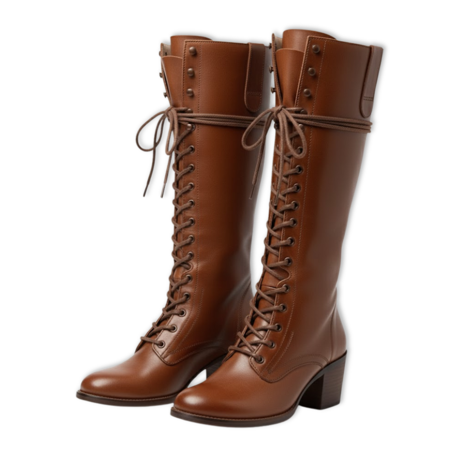 Női magas szárú fűzős csizma öregbített bőrből, négyzetes sarokkal és puha béléssel