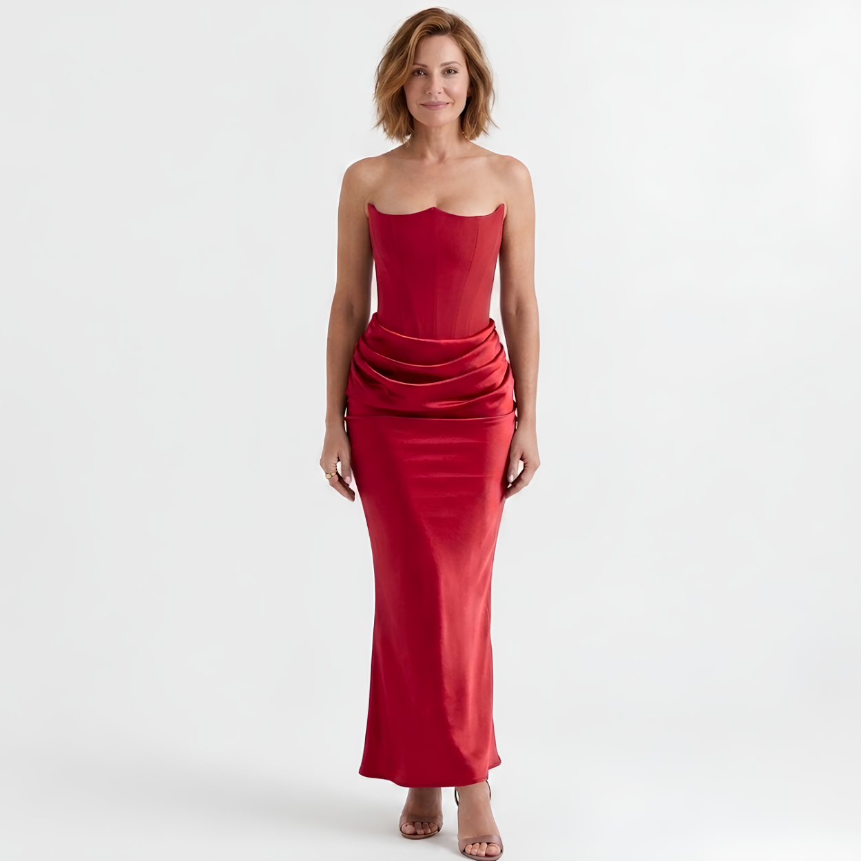 Rochie maxi bodycon cu bustier și pliuri strategice pentru femei