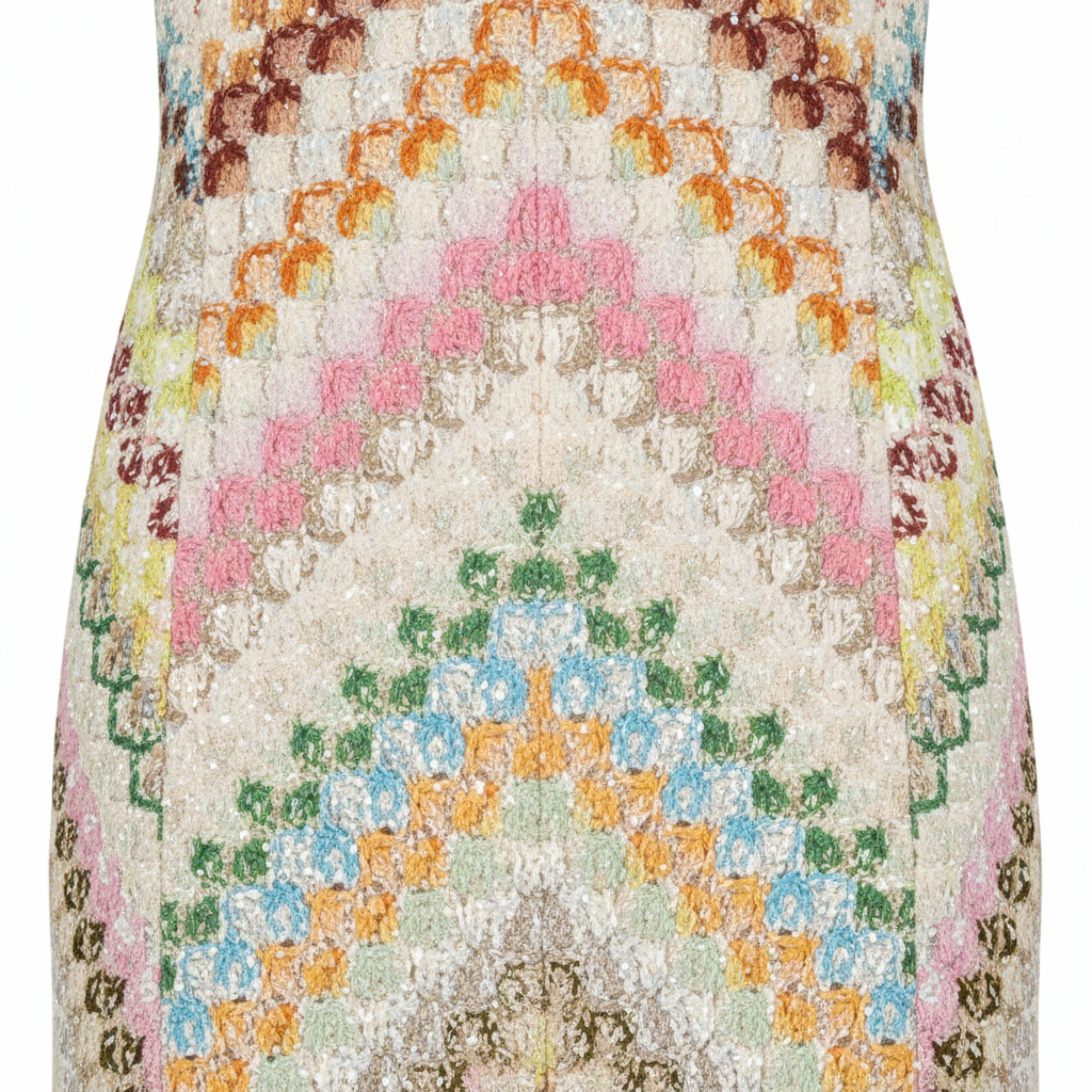Abito Maxi in Maglia a Motivo Chevron con Scollo a V e Spalline Sottili