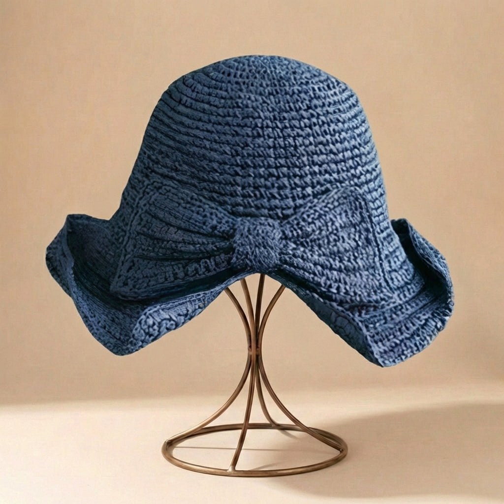 Chapéu de palha de aba larga para mulher - fita com laço - acessório para viagem e sol