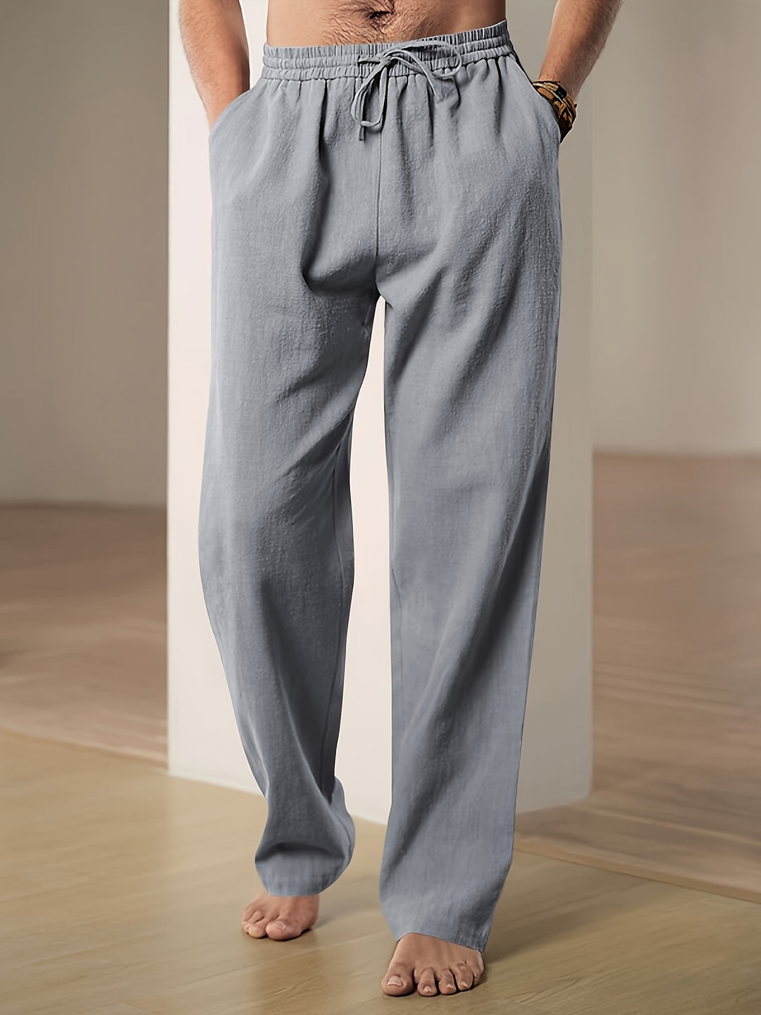 Pantaloni uomo in lino con vita elasticizzata e taglio fluido