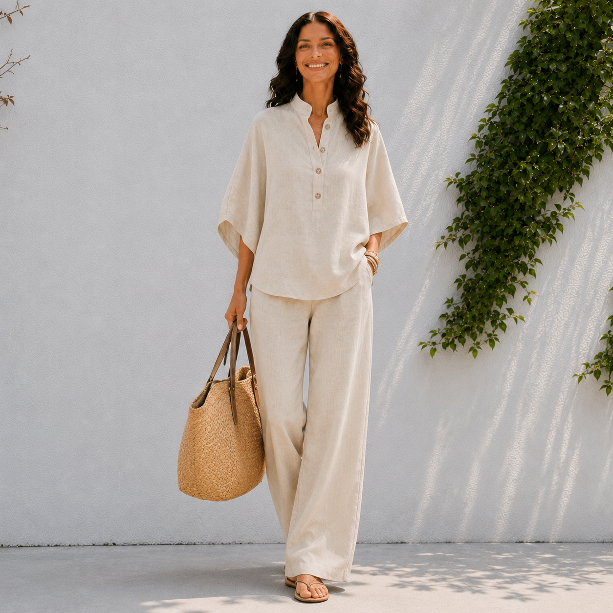 Two-piece women's set - oversized shirt and summer pants