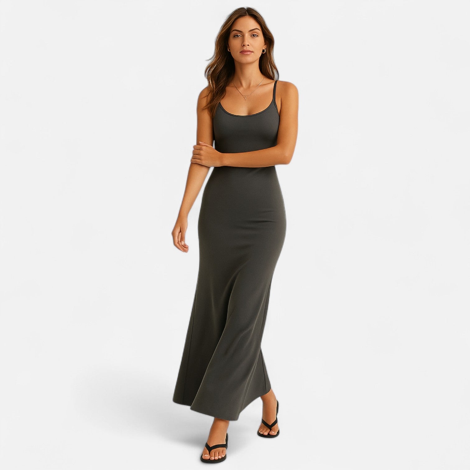 Ancienne Monde | Robe Longue Gainante Grise pour Femme – Élégance Sculptante pour l’Été