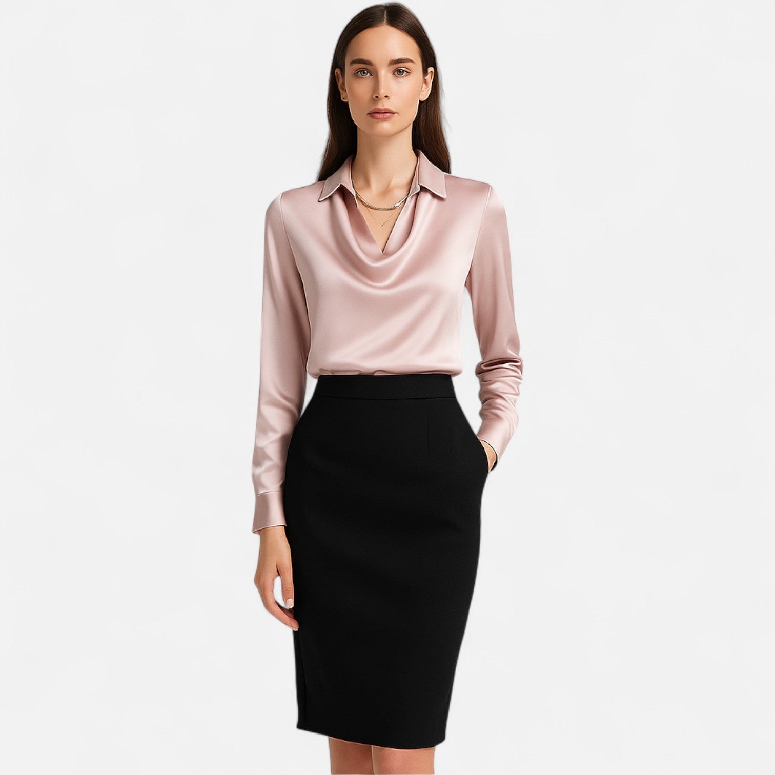 Ancienne Monde | Blouse Blanche en Satin Femme – Encolure Drapée, Élégance Intemporelle