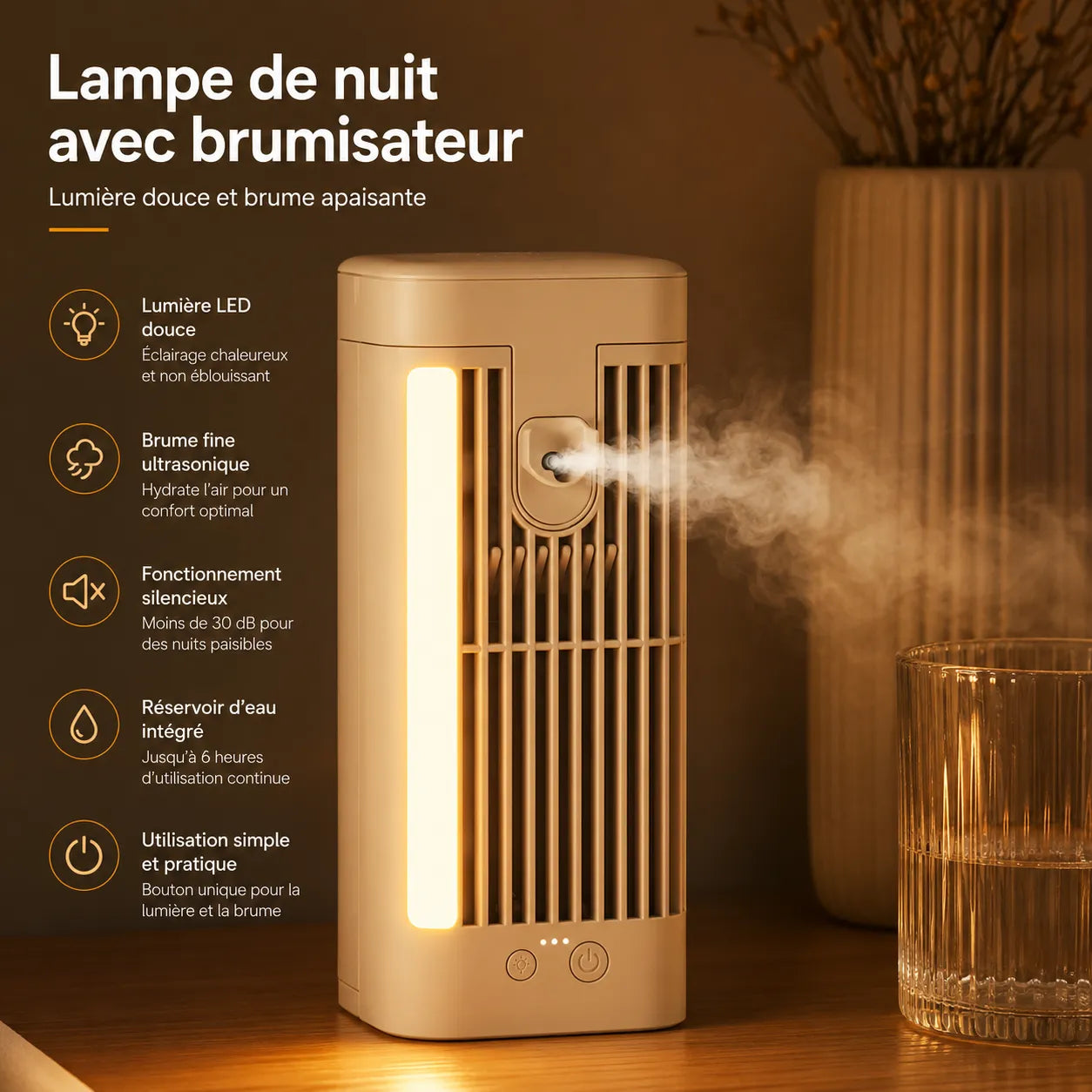 Mini enfriador de aire USB con luz nocturna para oficina
