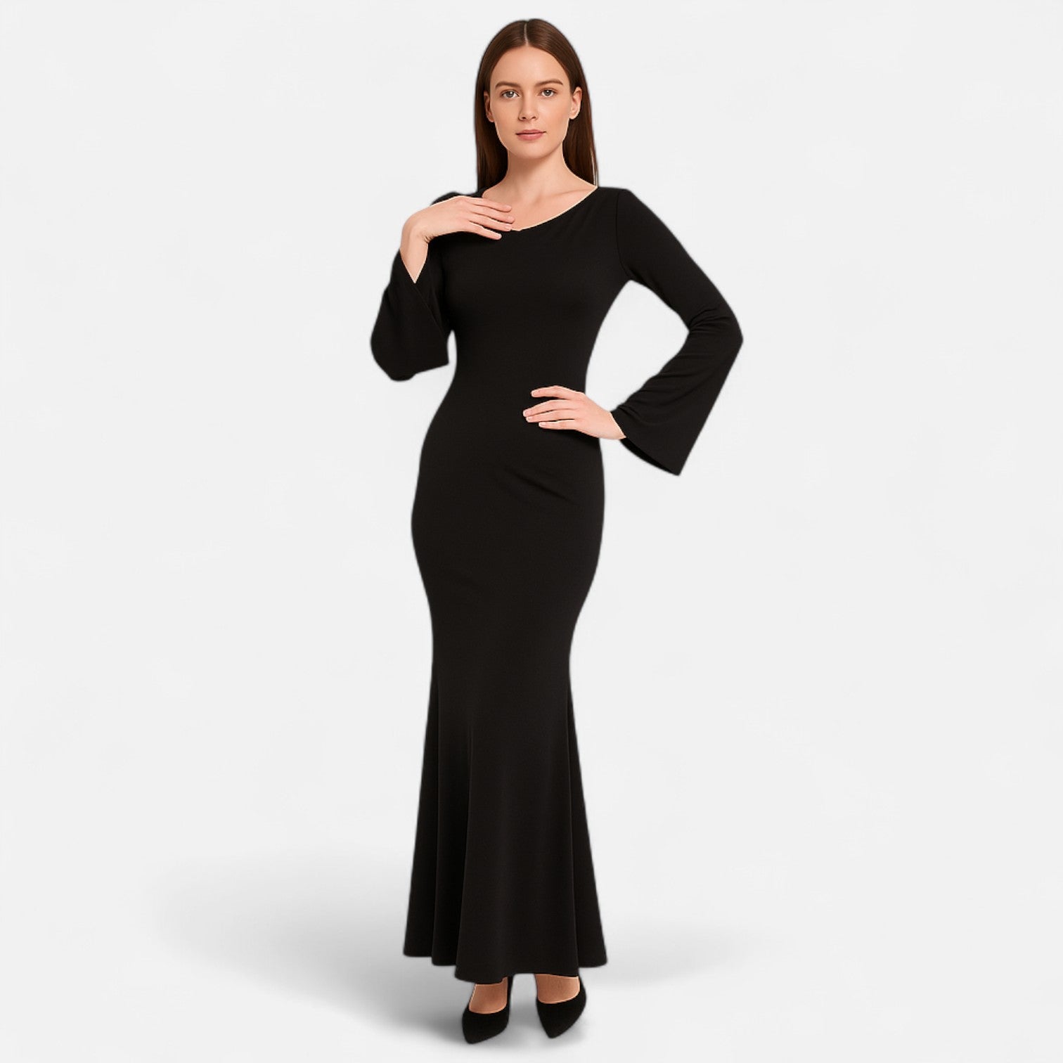 Ancienne Monde | Robe Longue pour Femme – Manches Évasées et Silhouette Fluide Pleine Longueur