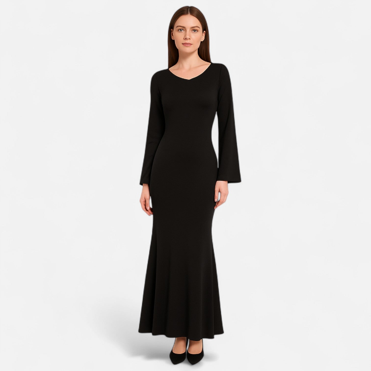 Ancienne Monde | Robe Longue pour Femme – Manches Évasées et Silhouette Fluide Pleine Longueur