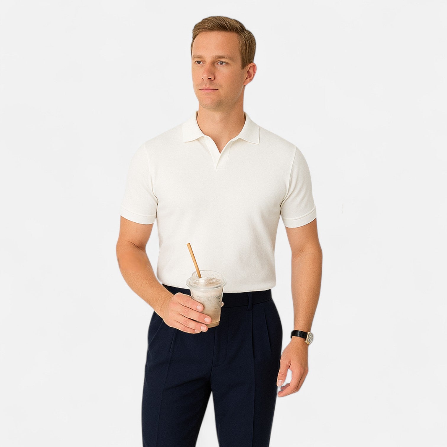 Ancienne Monde | Polo Homme à Col V – Luxe Discret, Élégance Classique "Old Money"