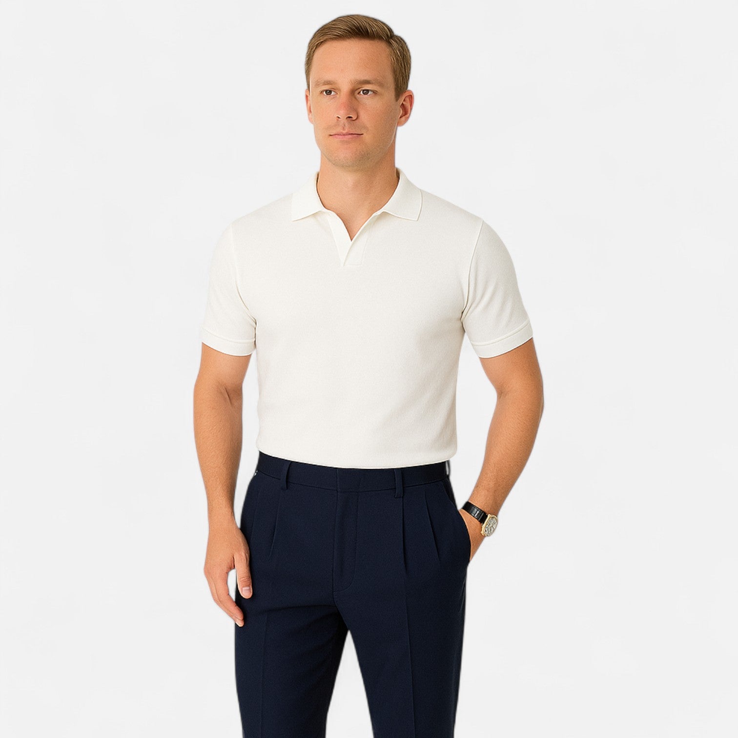 Ancienne Monde | Polo Homme à Col V – Luxe Discret, Élégance Classique "Old Money"