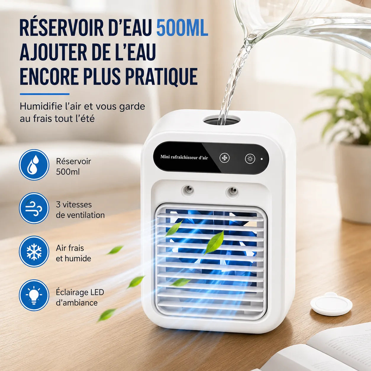 Enfriador de aire portátil recargable por USB con nebulización de 500 ml