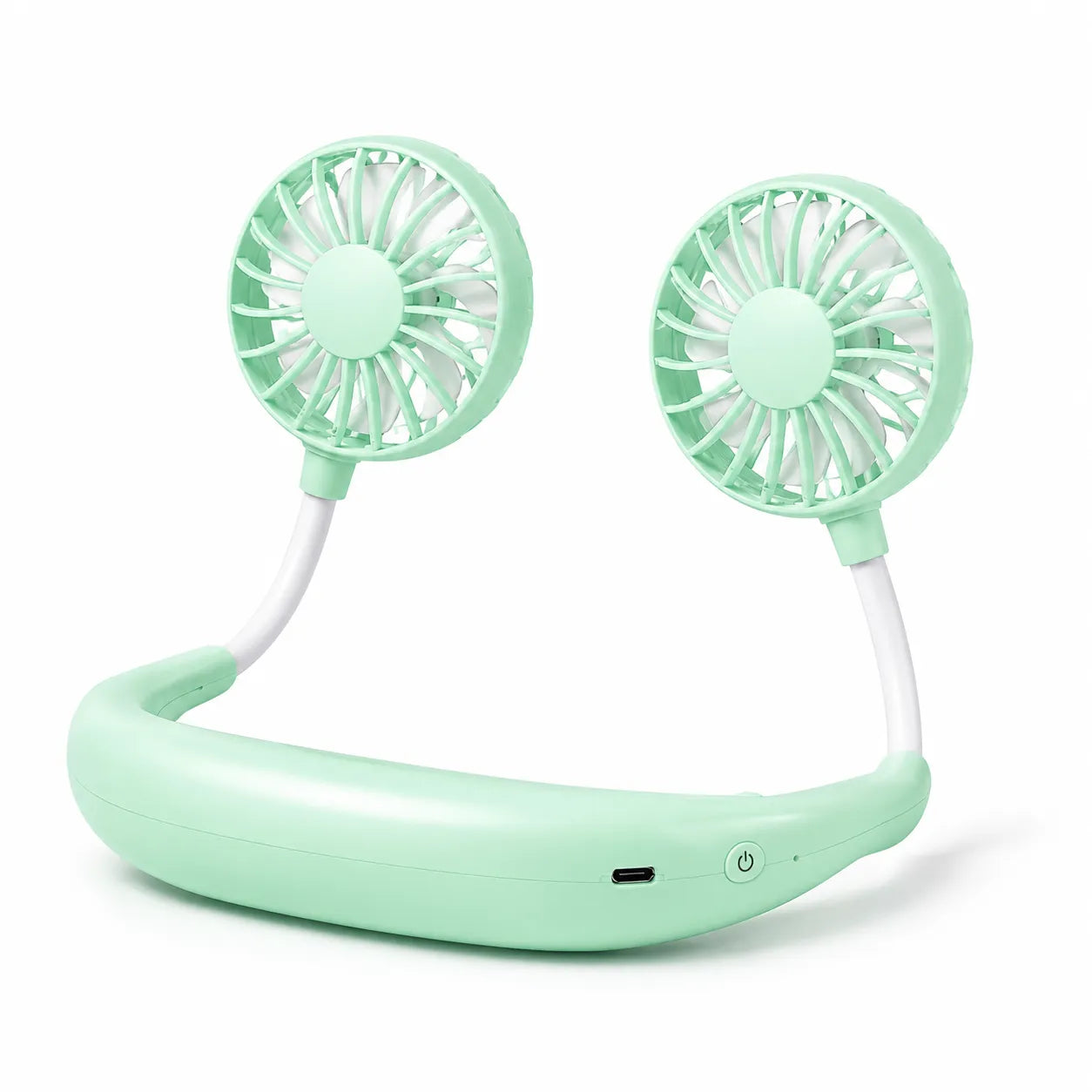 Ventilador de cuello recargable por USB con doble cabeza giratoria y 3 velocidades