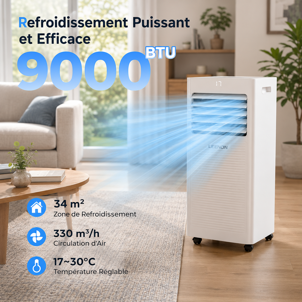 Aire acondicionado portátil 3 en 1 de 9000 BTU para habitaciones pequeñas y dormitorios