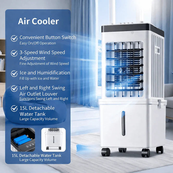 Enfriador de aire portátil 3 en 1 con control remoto y ruedas