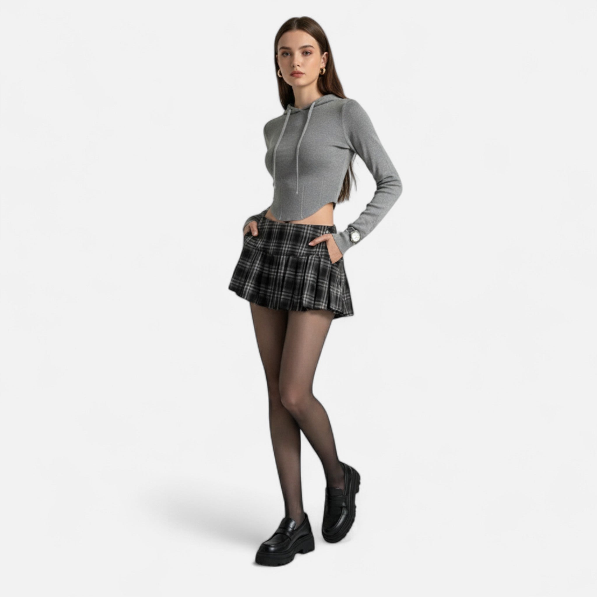 Ancienne Monde | Mini-Jupe Femme Plissée Carreaux Vintage