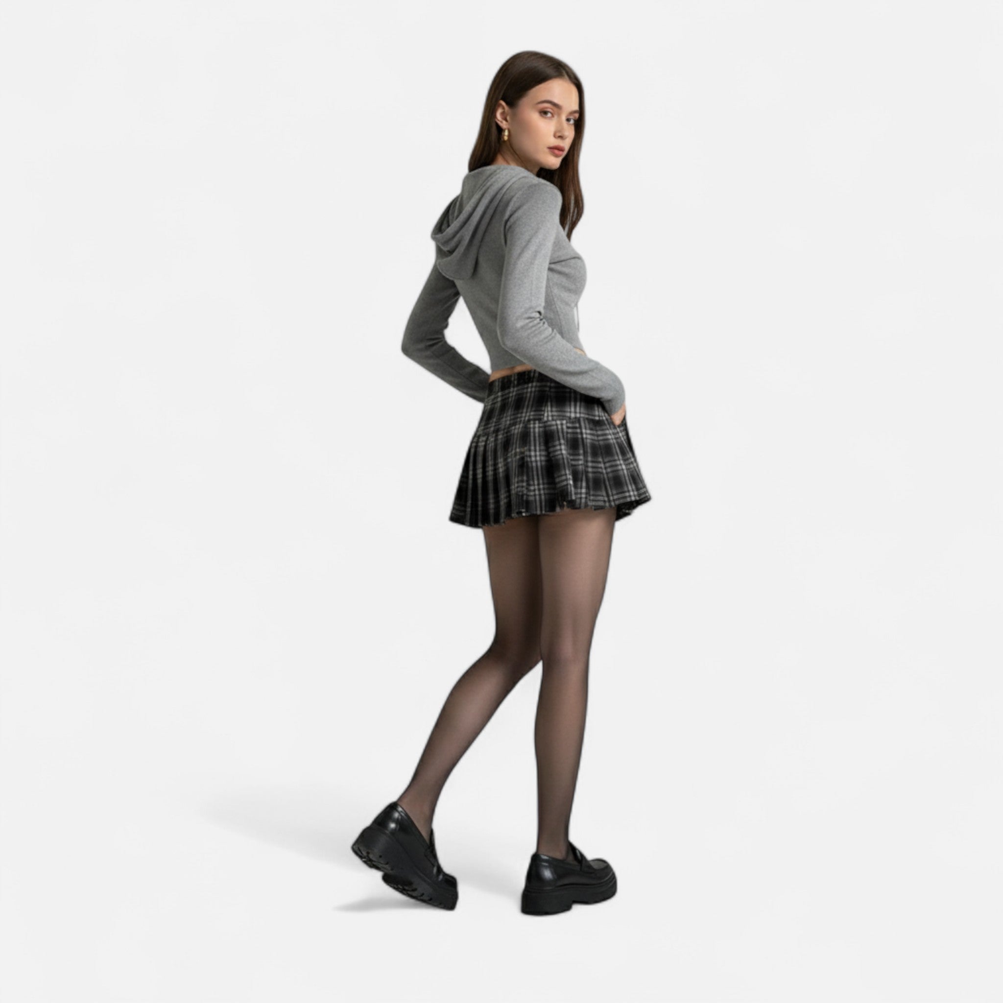 Ancienne Monde | Mini-Jupe Femme Plissée Carreaux Vintage