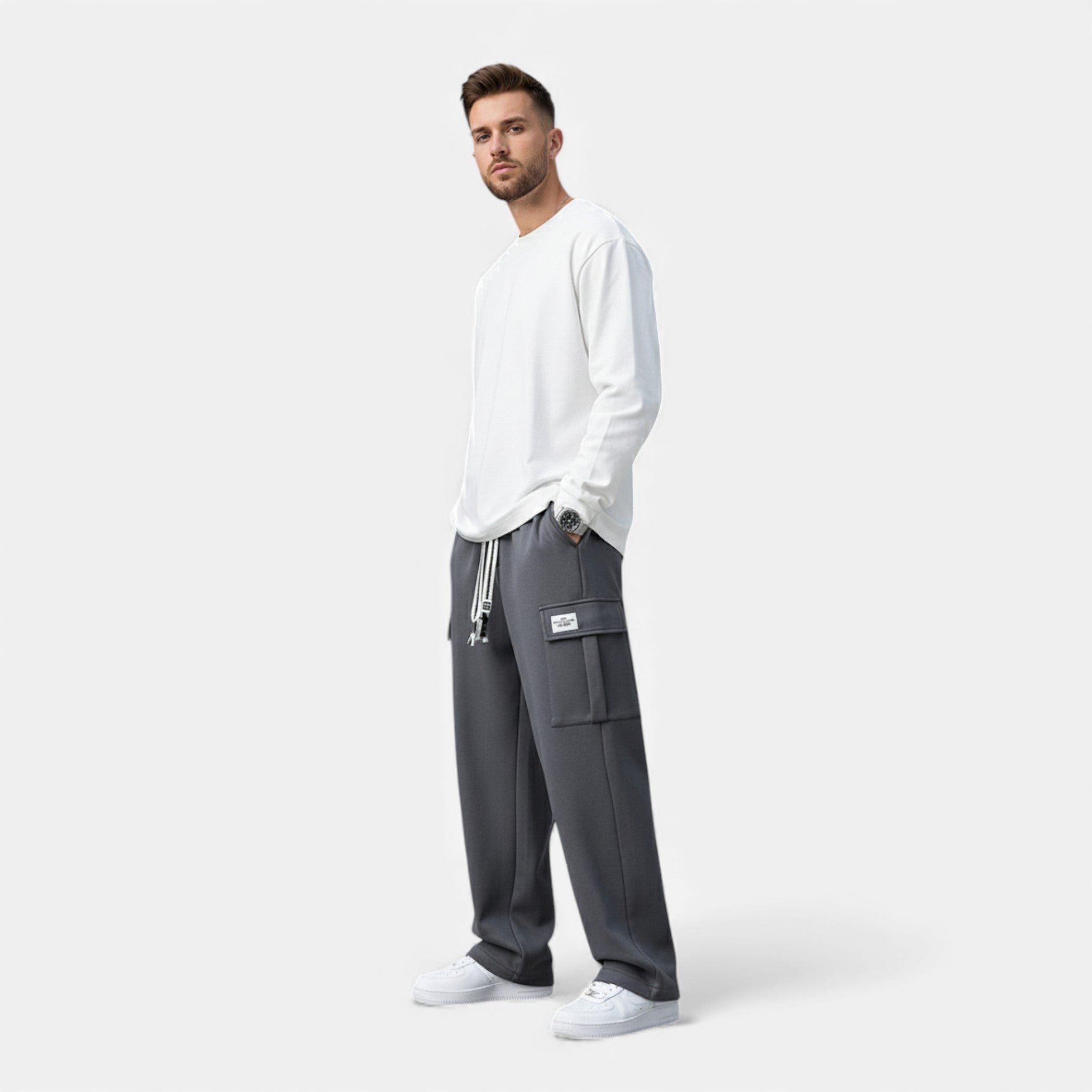 Ancienne Monde | Calças Jogger Cargo Homem – Corte Largo Streetwear Descontraído