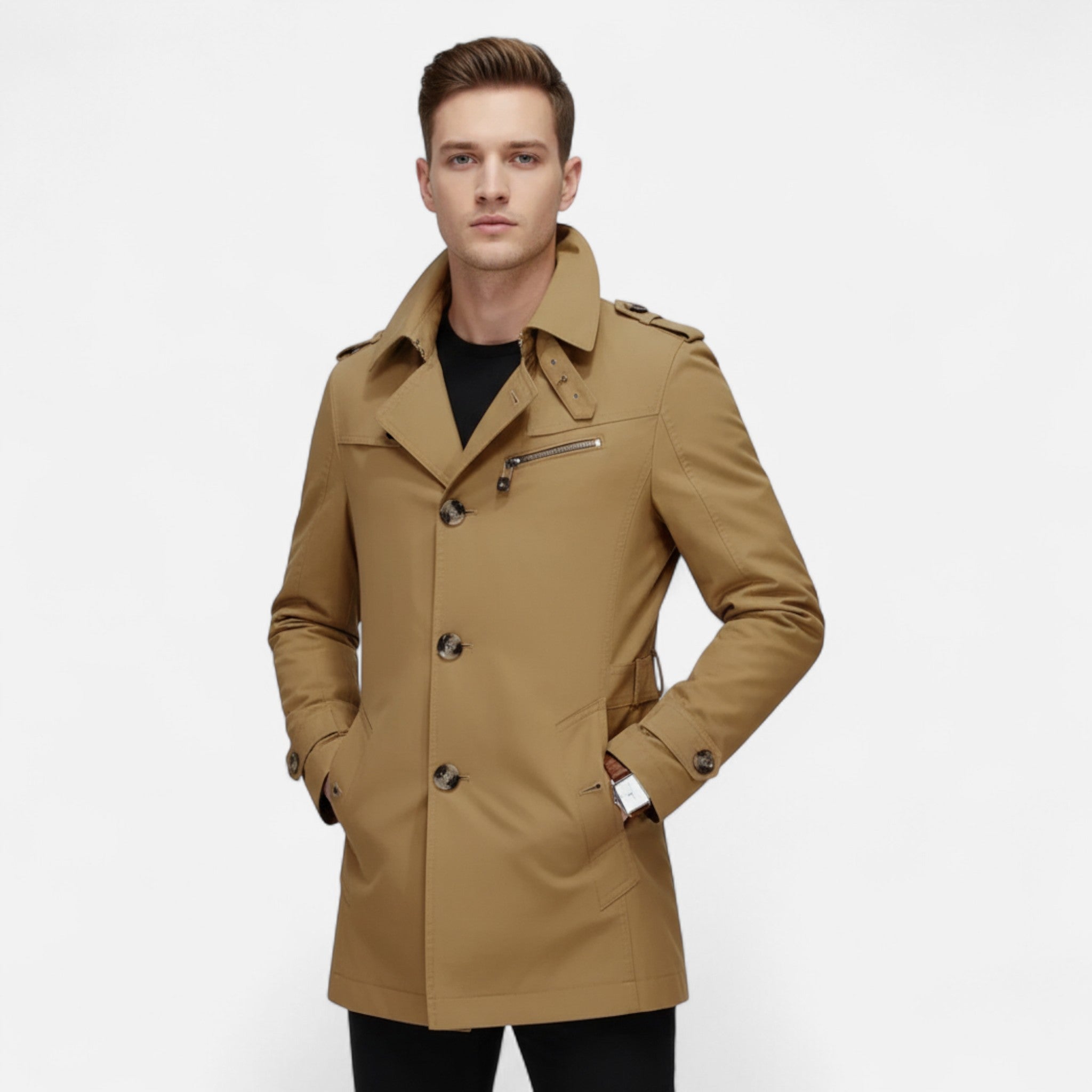 Ancienne Monde | Trench Coat Homme Long à Simple Boutonnage