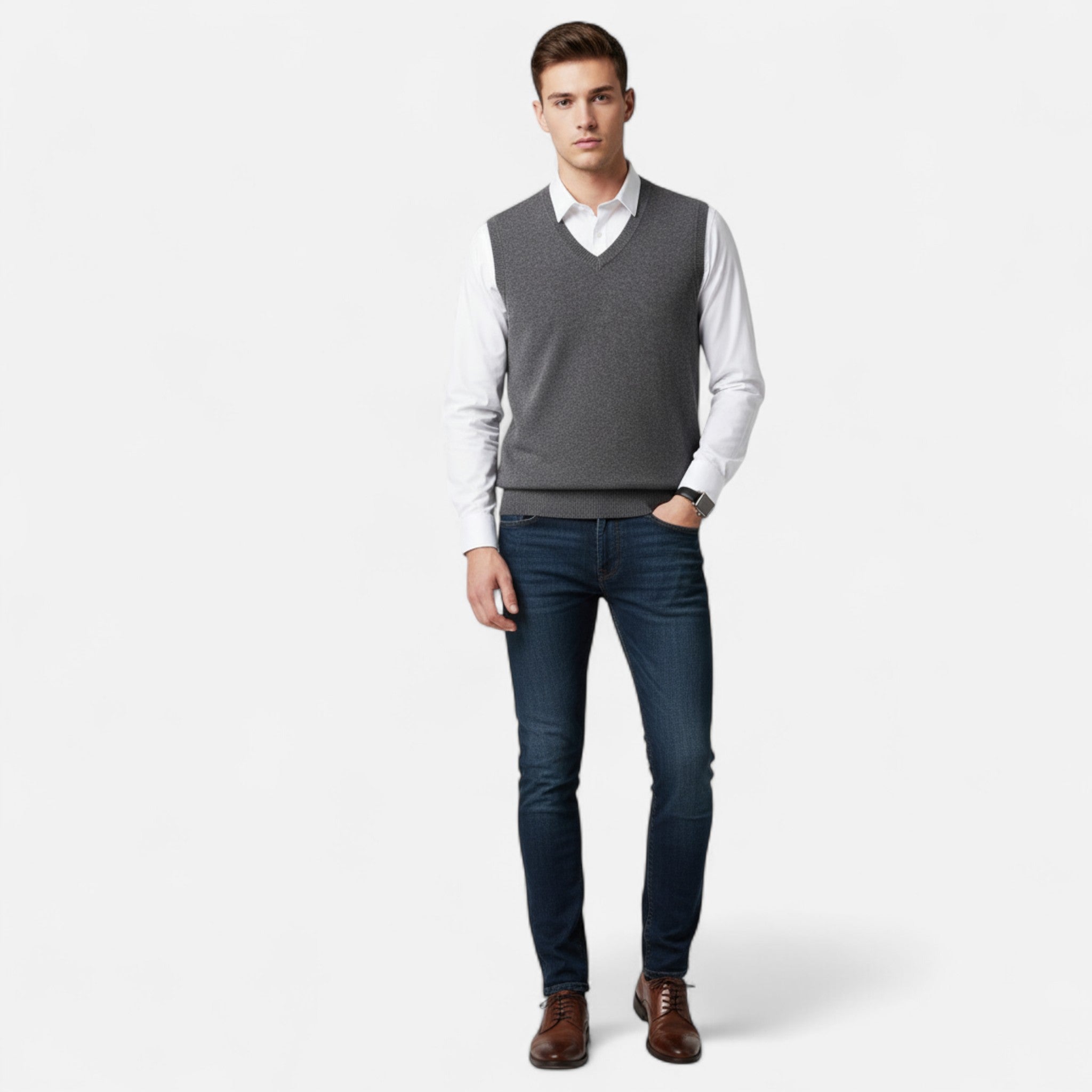 Ancienne Monde | Gilet Homme Col V en Laine Mérinos