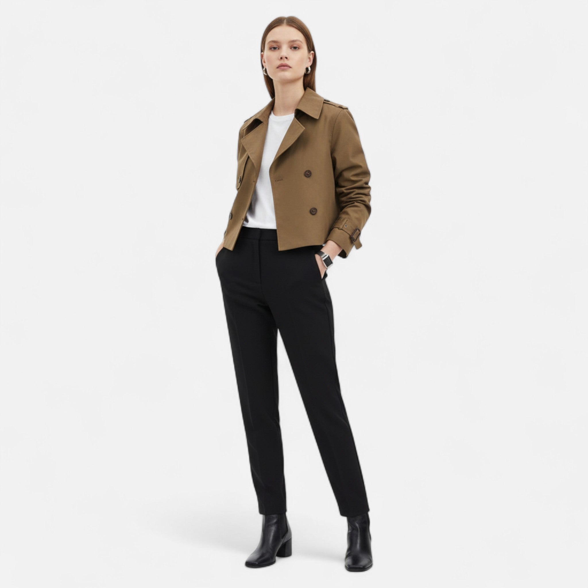 Ancienne Monde | Trench Court Femme Double Boutonnage Vintage