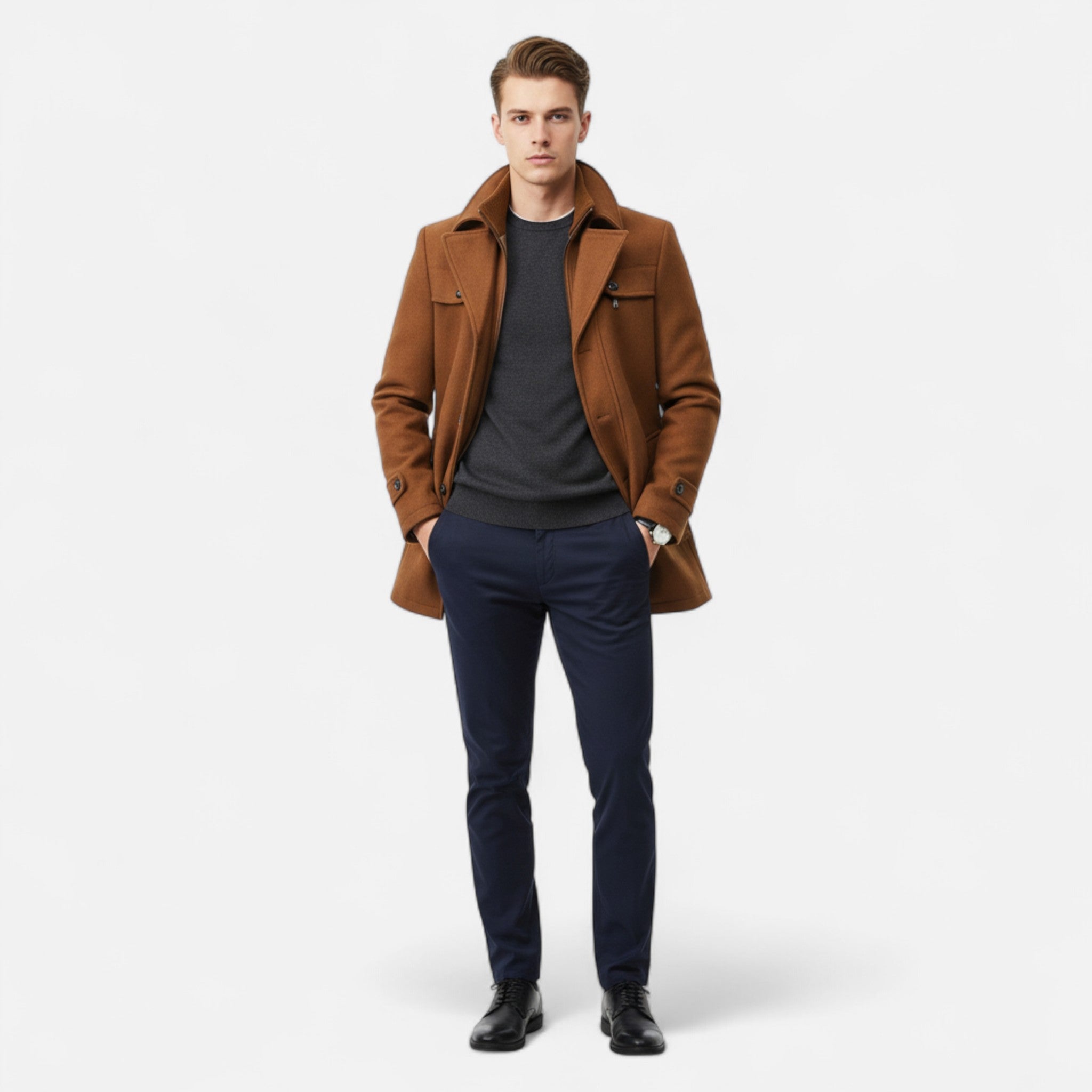 Ancienne Monde | Trench Homme Laine Col Double Zippé