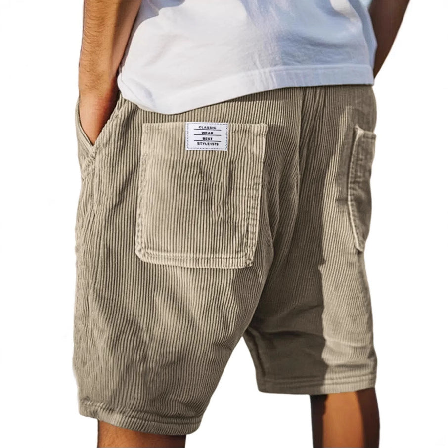 Casual men's corduroy shorts — leisure bermuda with pockets